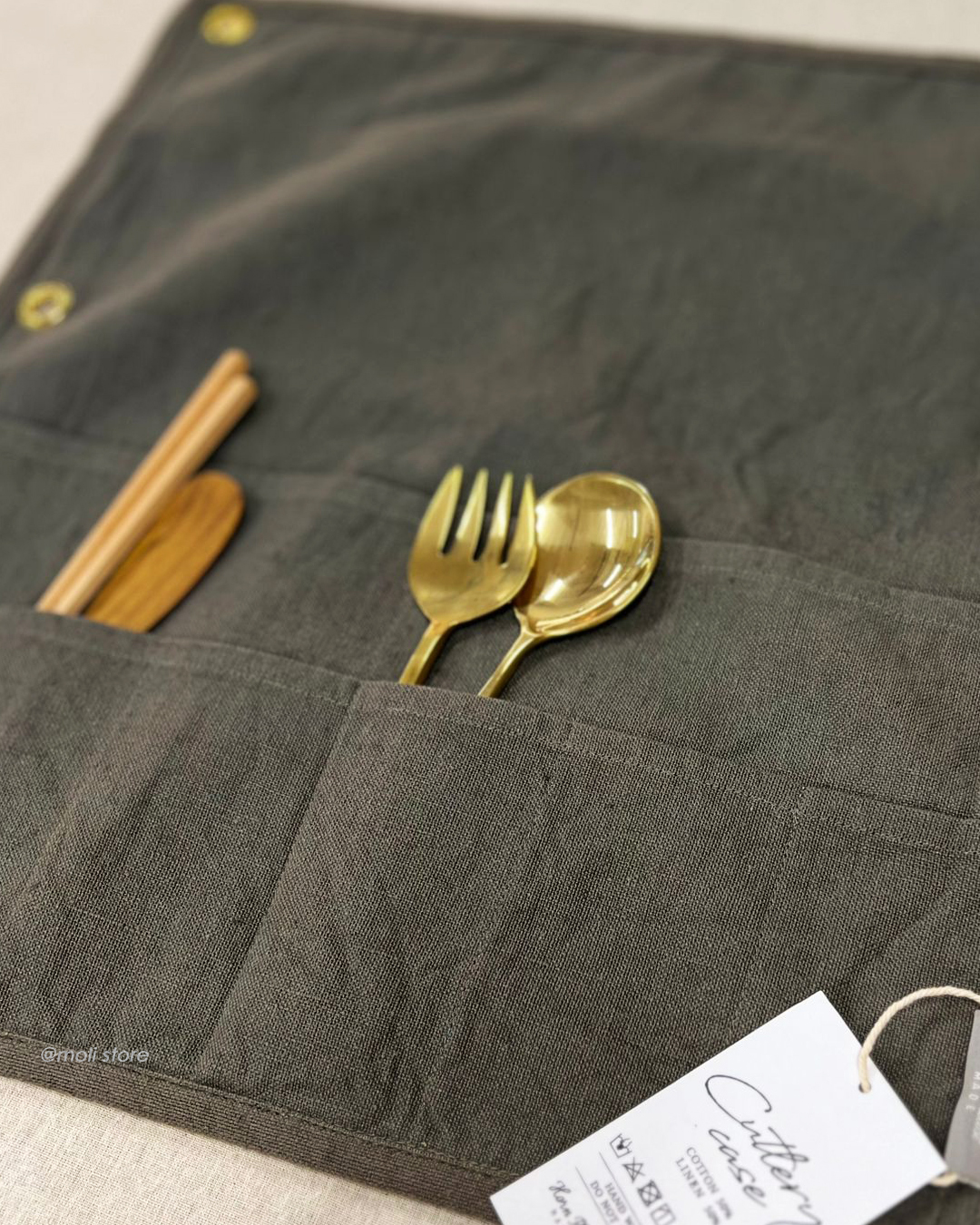 Horn Please Home or Travel Picnic Cutlery Pouch Linen Gray L｜shesay