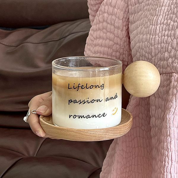 《1653》復古原木把柄玻璃杯+原木盤400ML