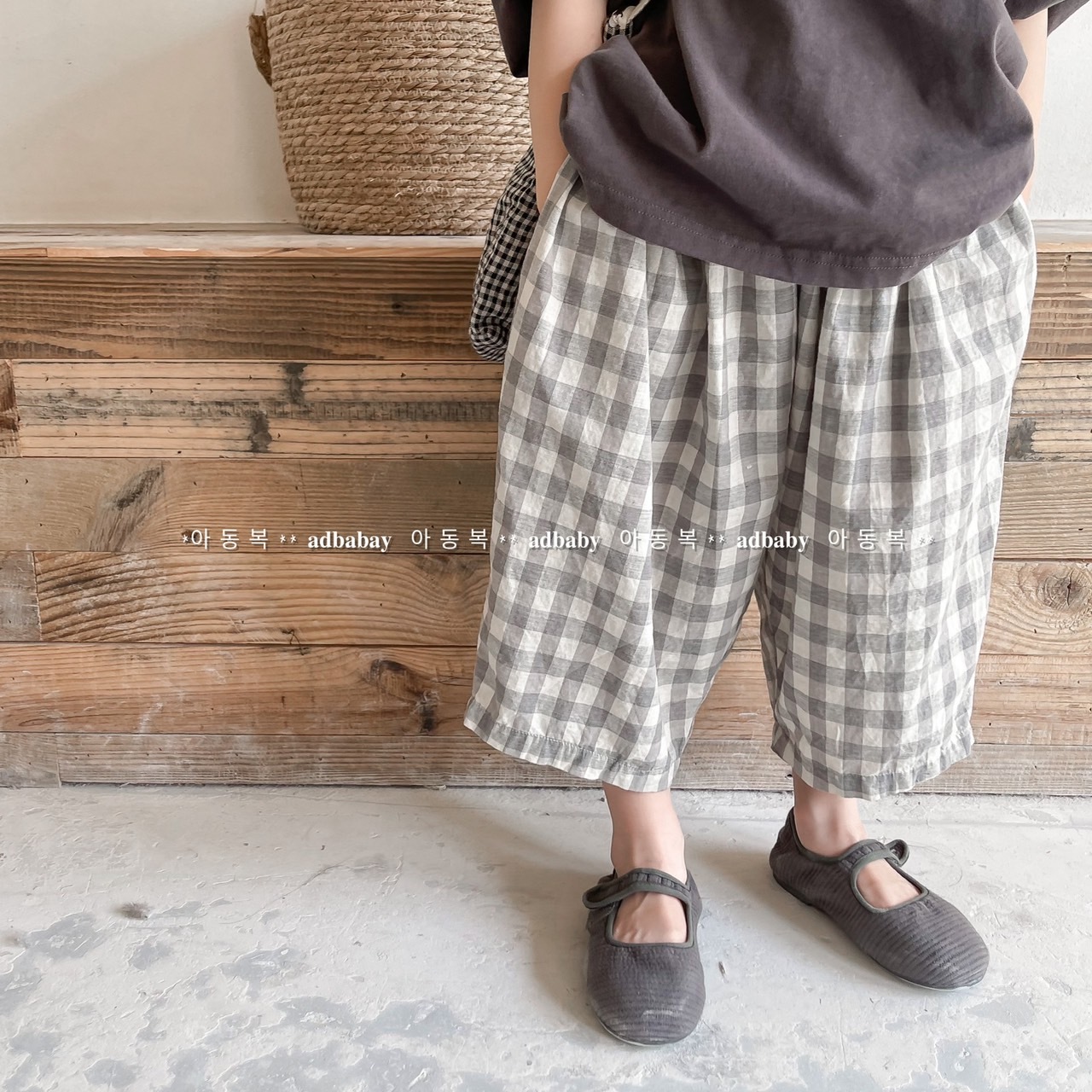 夏季鬆緊格紋七分防蚊褲