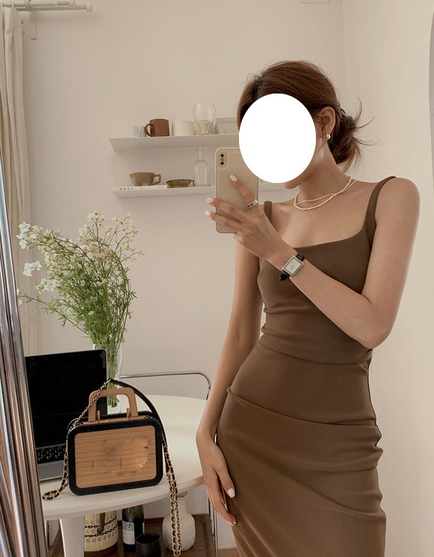 極簡方領修身長洋(黑/白/咖/藍/粉)