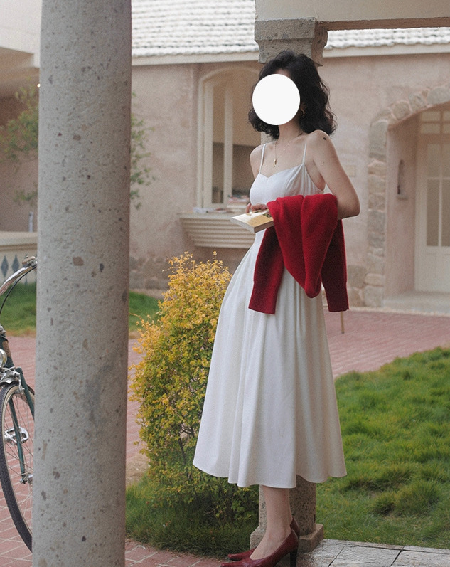 壓摺收腰 寬裙襬洋裝(灰/白)