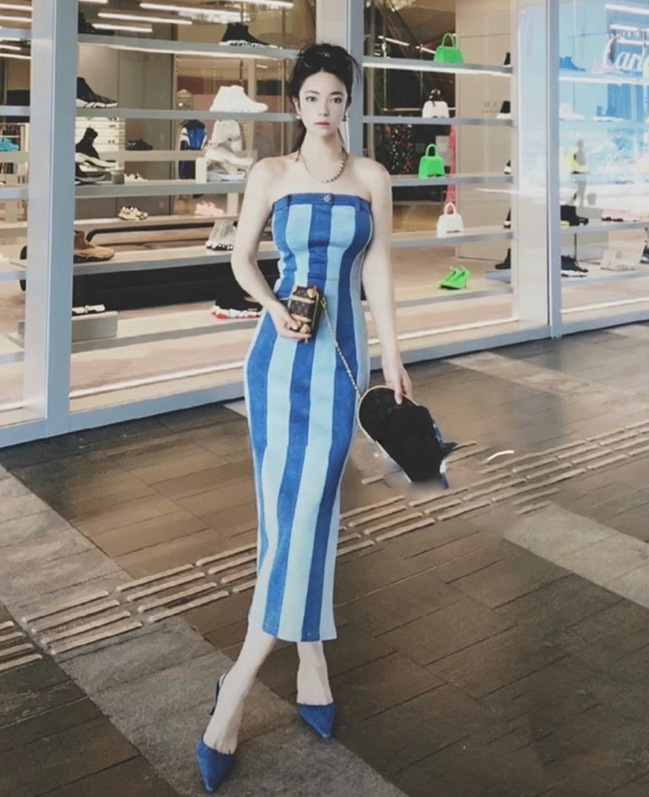 條紋牛仔平口長洋