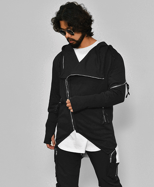 刺客忍者袖斜線拉鍊連帽夾克