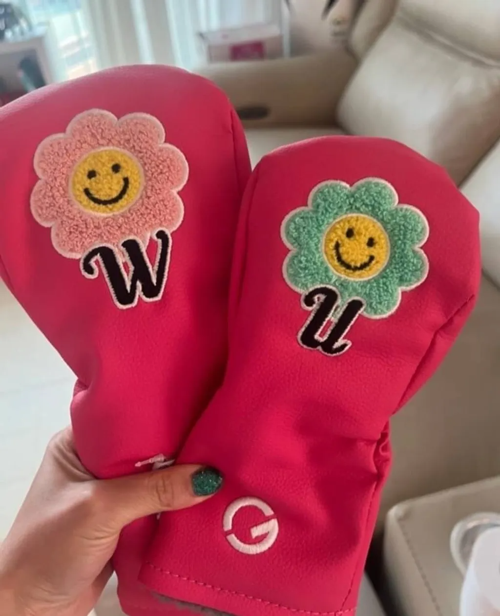 M301 韓風花朵桿套/小花 Smile 微笑高爾夫球桿套(Ｄrive + 球道木 +小雞腿 )