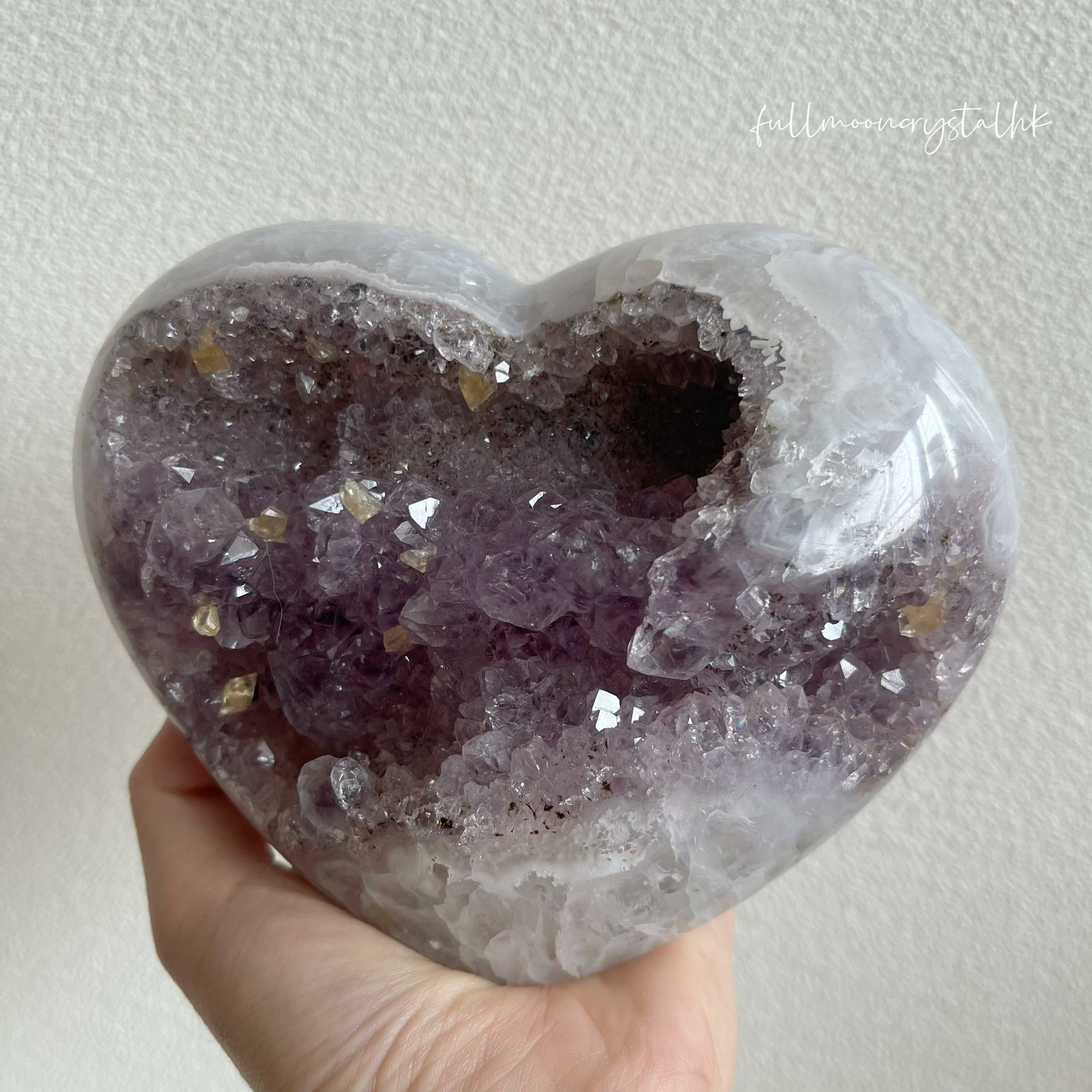 全拋紫水晶心心帶方解石