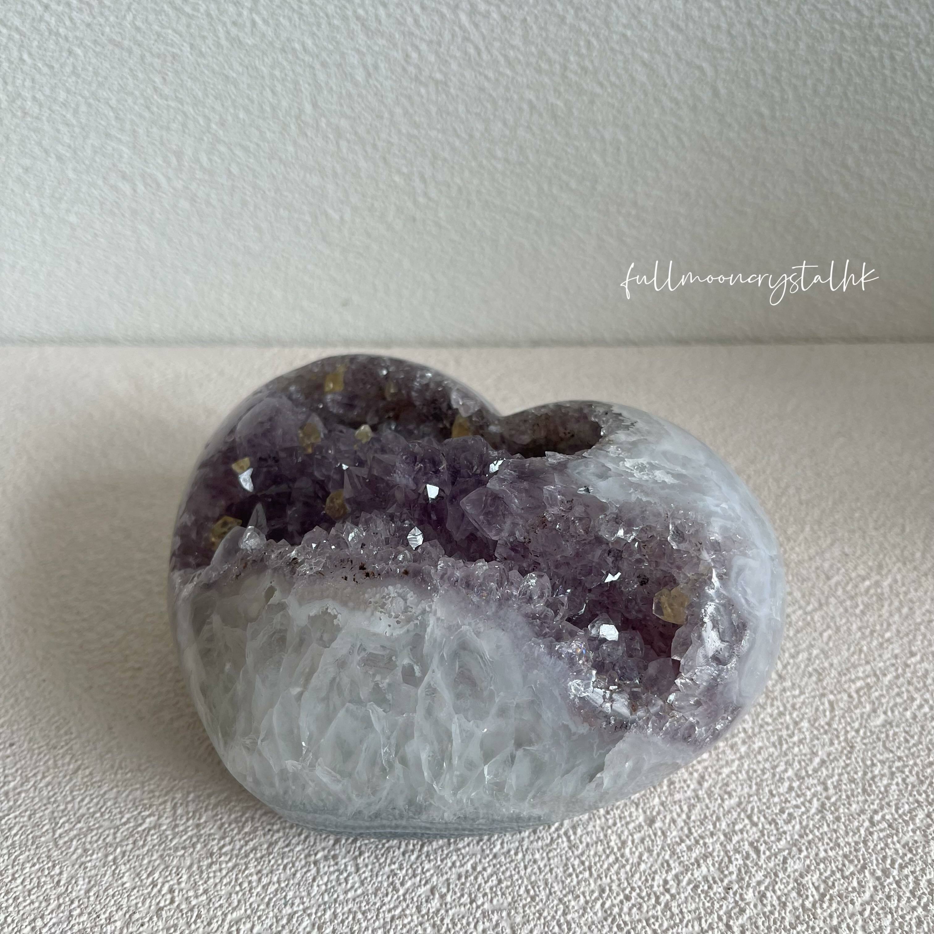 全拋紫水晶心心帶方解石