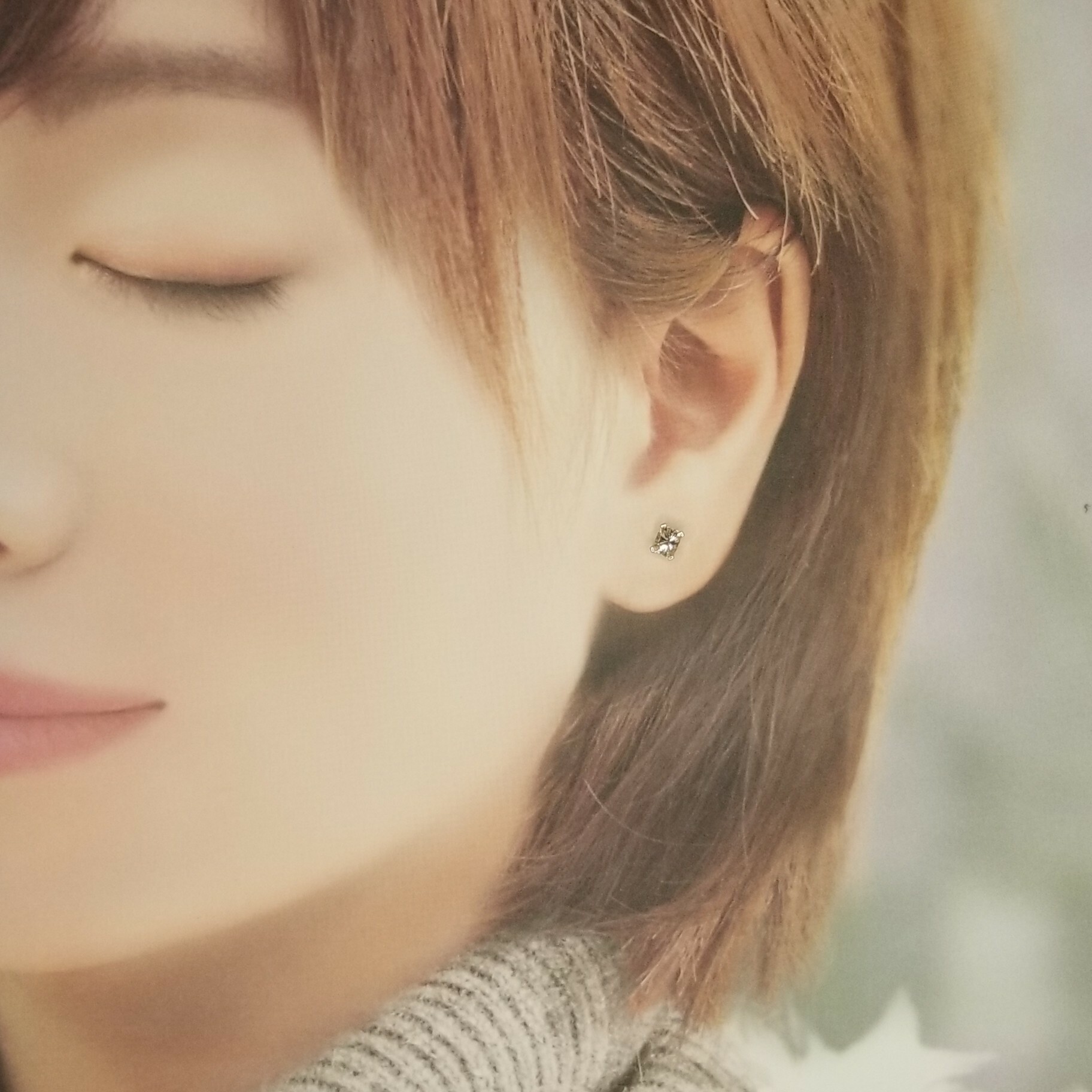 全新18K白金【單粒33份方形鑽石】單耳環