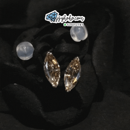 全新18K白金【主石1卡32份欖尖形香檳鑽】耳環