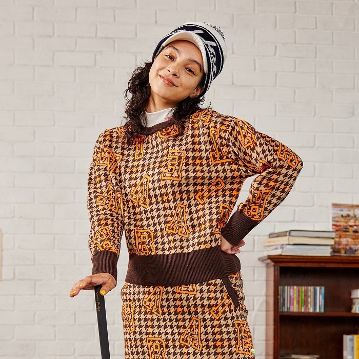 女士 千鳥格字母長袖針織衫