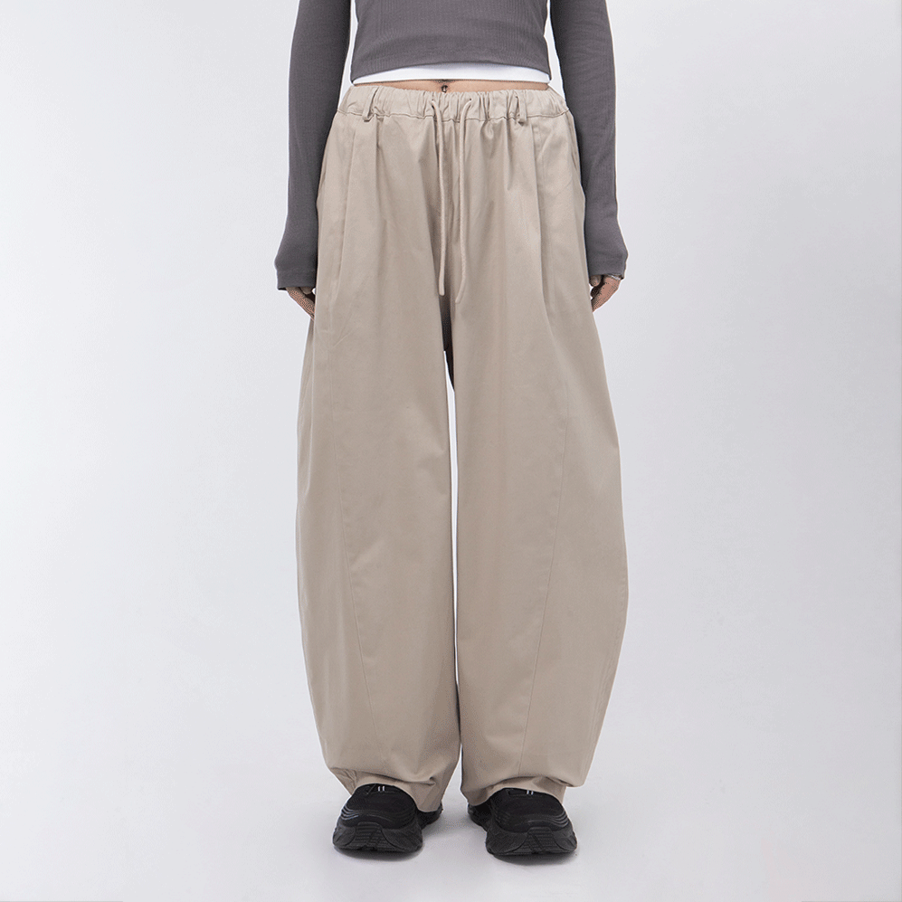 高腰鬆緊寬管褲