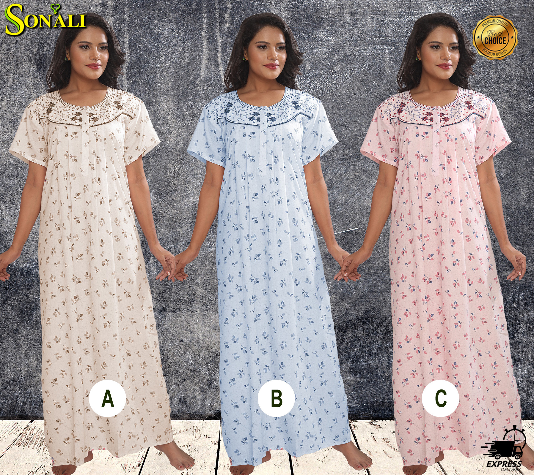 Women Comfy Cotton Loose Fit Night Wear A0009A/B/C