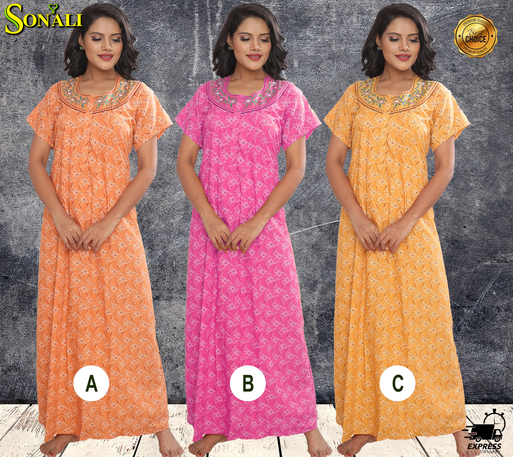 Women Comfy Cotton Loose Fit Night Wear A0005A/B/C