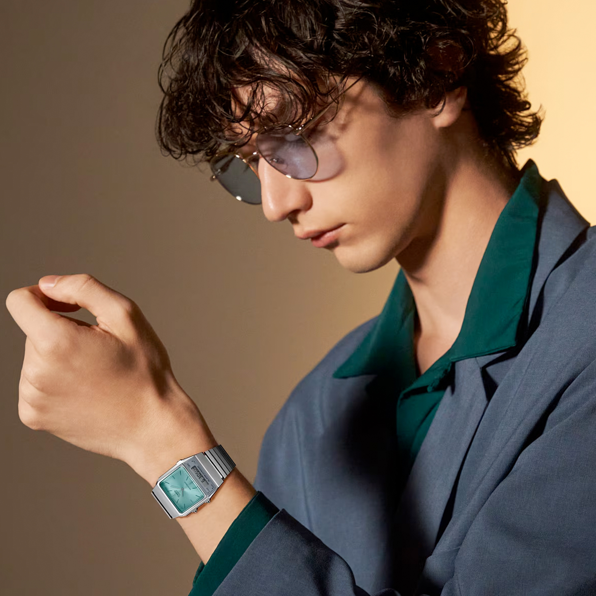 CASIO AQ-800EC-2A 銀藍面 雙顯 長方形 復古錶 復刻版