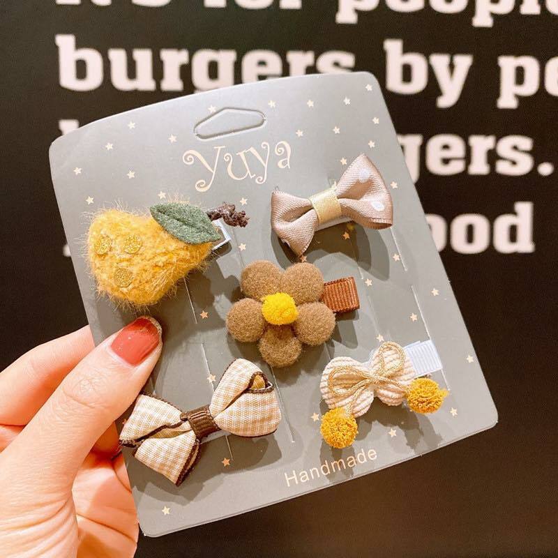 A153BN_SS23🍐🎀啡黃色啤梨系列髮夾(5pcs)(pre-order)