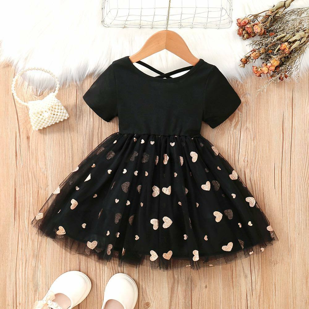 H76BK_SS23🖤黑色芭蕾風心心紗裙(pre-order)