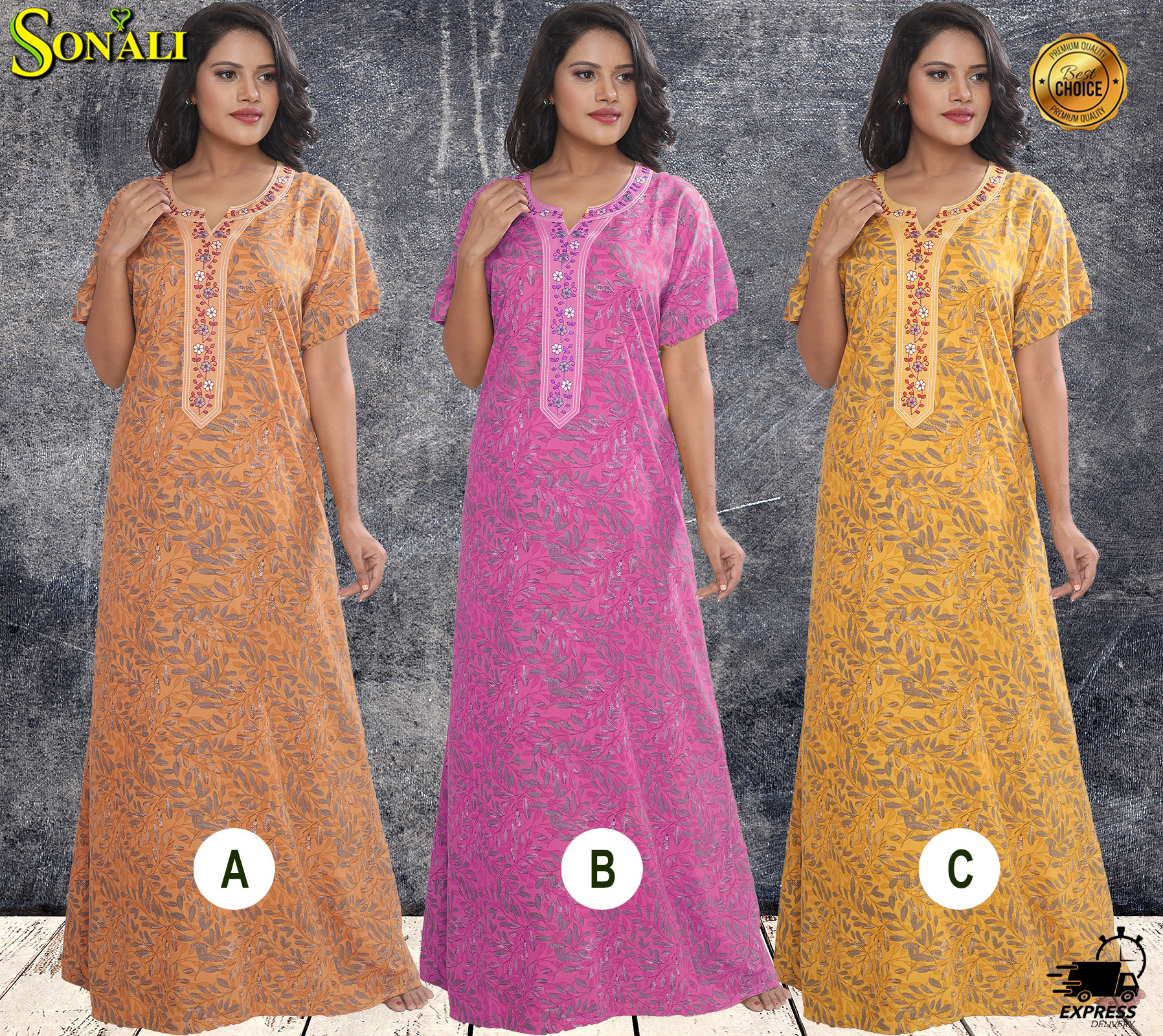 Women Comfy Cotton Loose Fit Night Wear A0008A/B/C