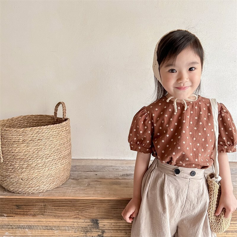 小澎袖麻棉點點上衣