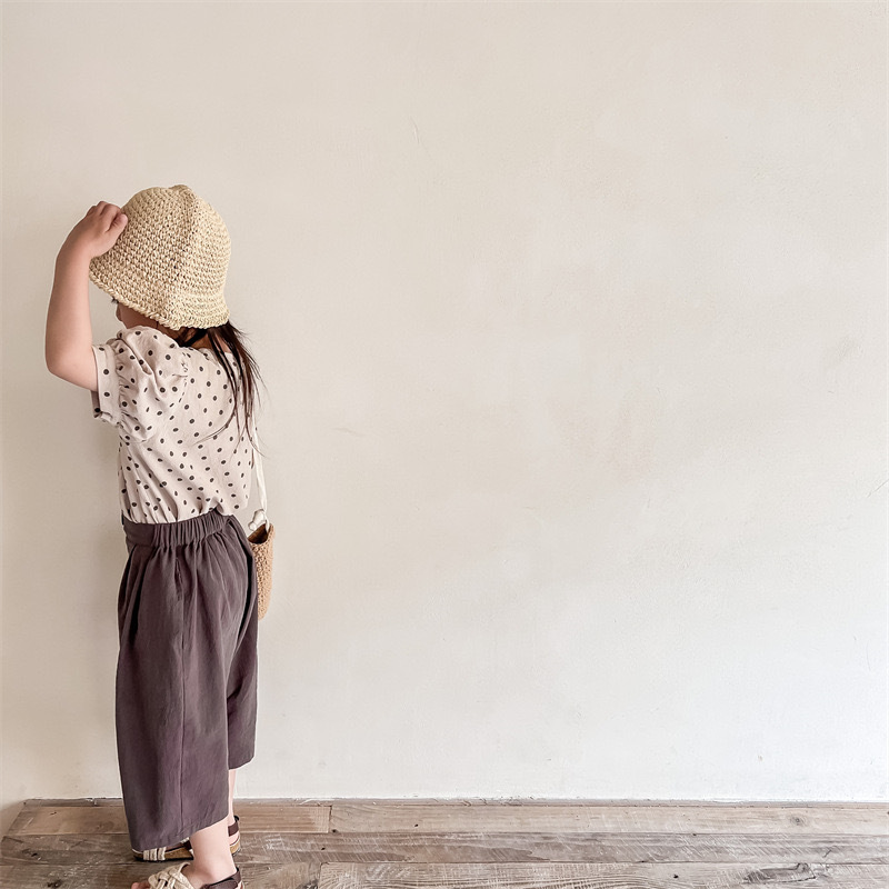 小澎袖麻棉點點上衣