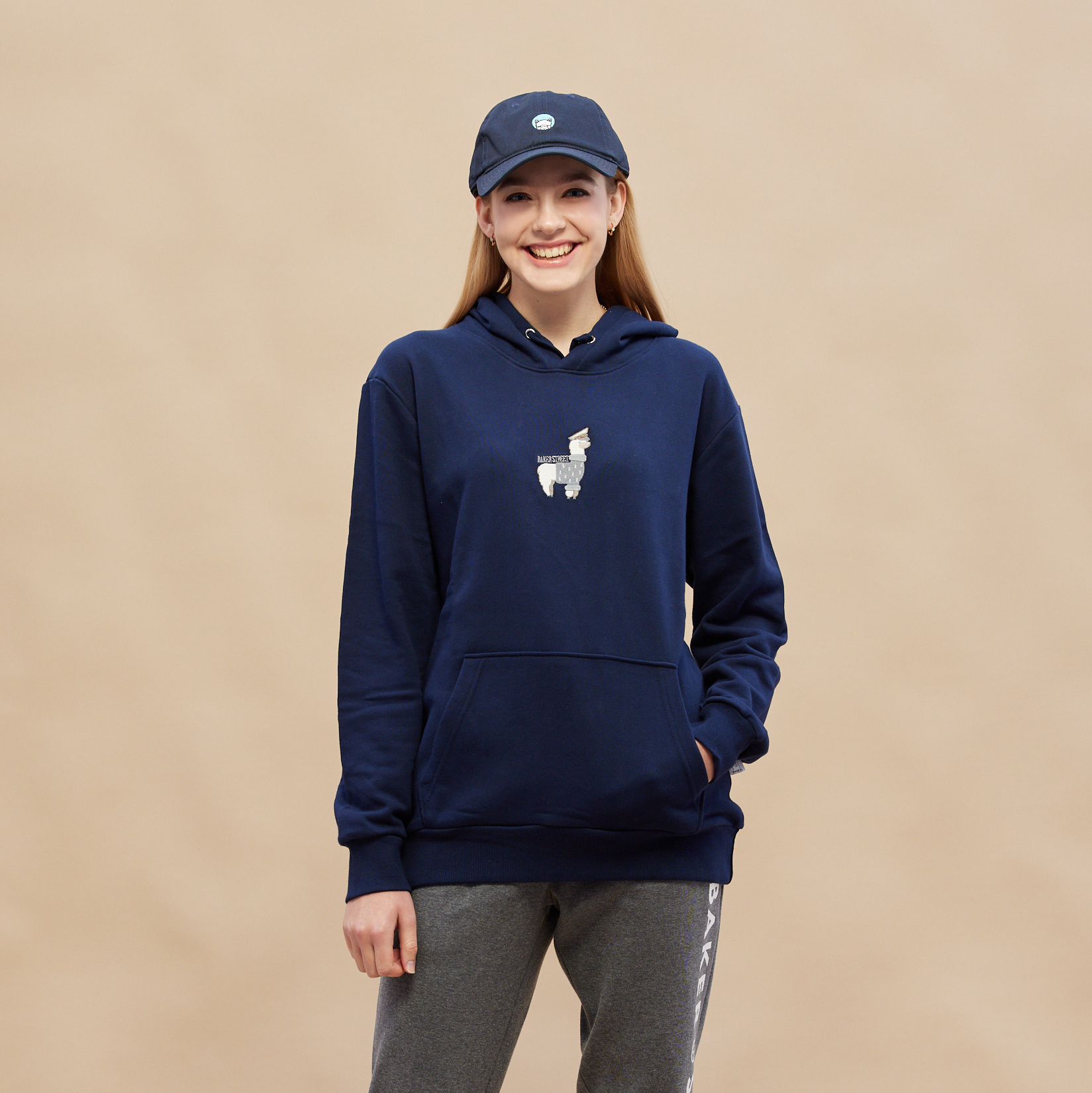 Embroidery-船長羊駝 刺繡 高磅數長袖帽T