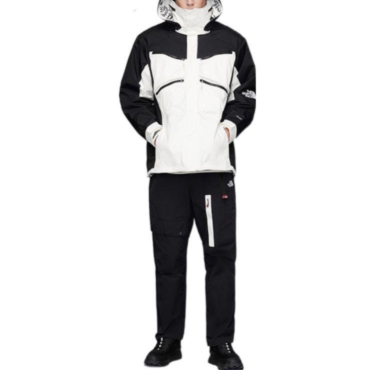 代購 The North Face UE先鋒設計系列 拼色LOGO印花連帽衝鋒衣 男款 白