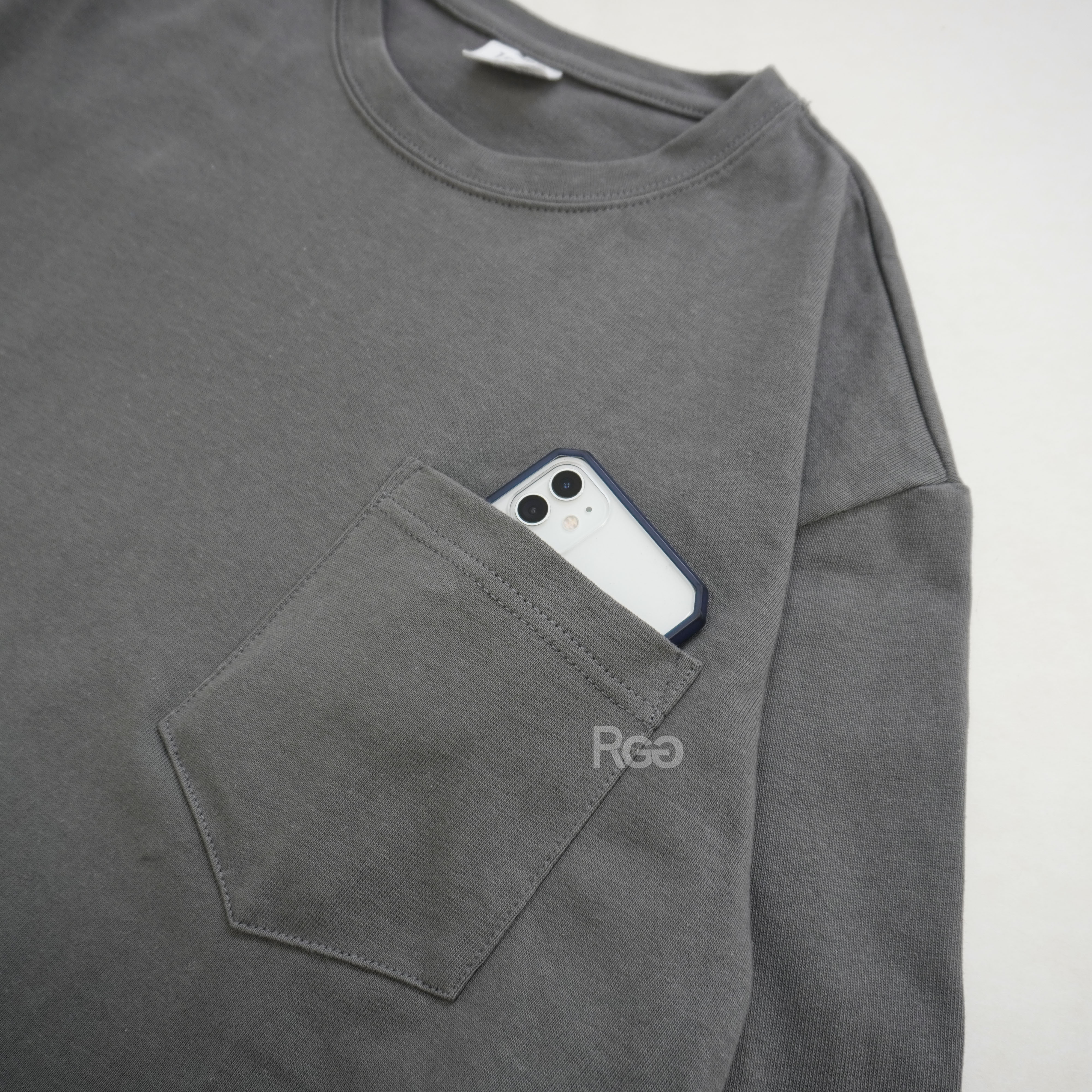 台灣製 20支雙股 純棉 厚挺 下擺圓弧 口袋長T