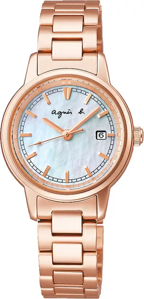萬年鐘錶 - agnes b.   經典玫瑰金太陽能女錶  BY2012X1 / V137-KZR0K   錶徑27MM