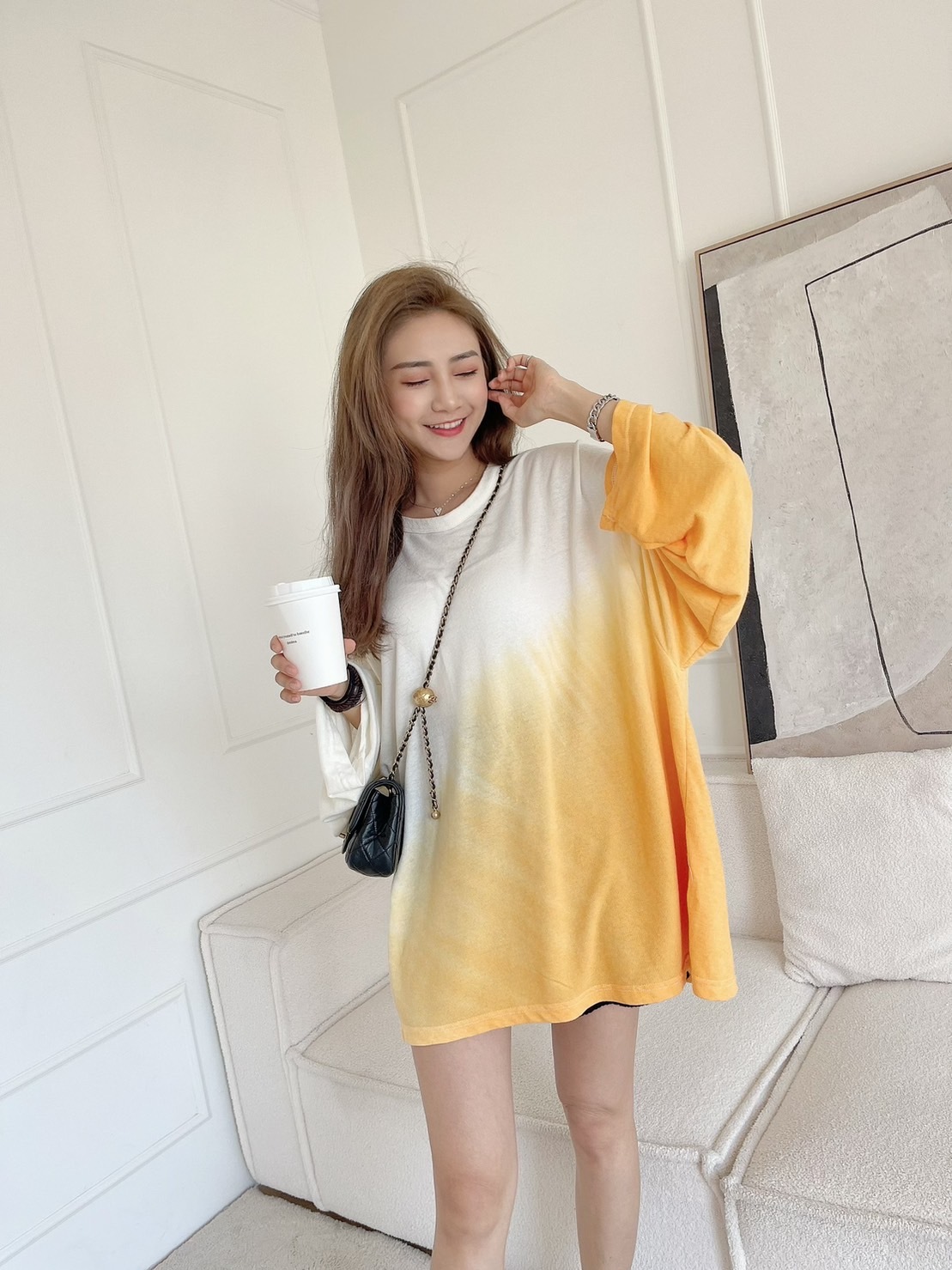 🔥02.22直播新品］✨穿上布林布林］🇰🇷正韓超美渲染漸層寬鬆棉oversize上衣（渲染橙/兩色）