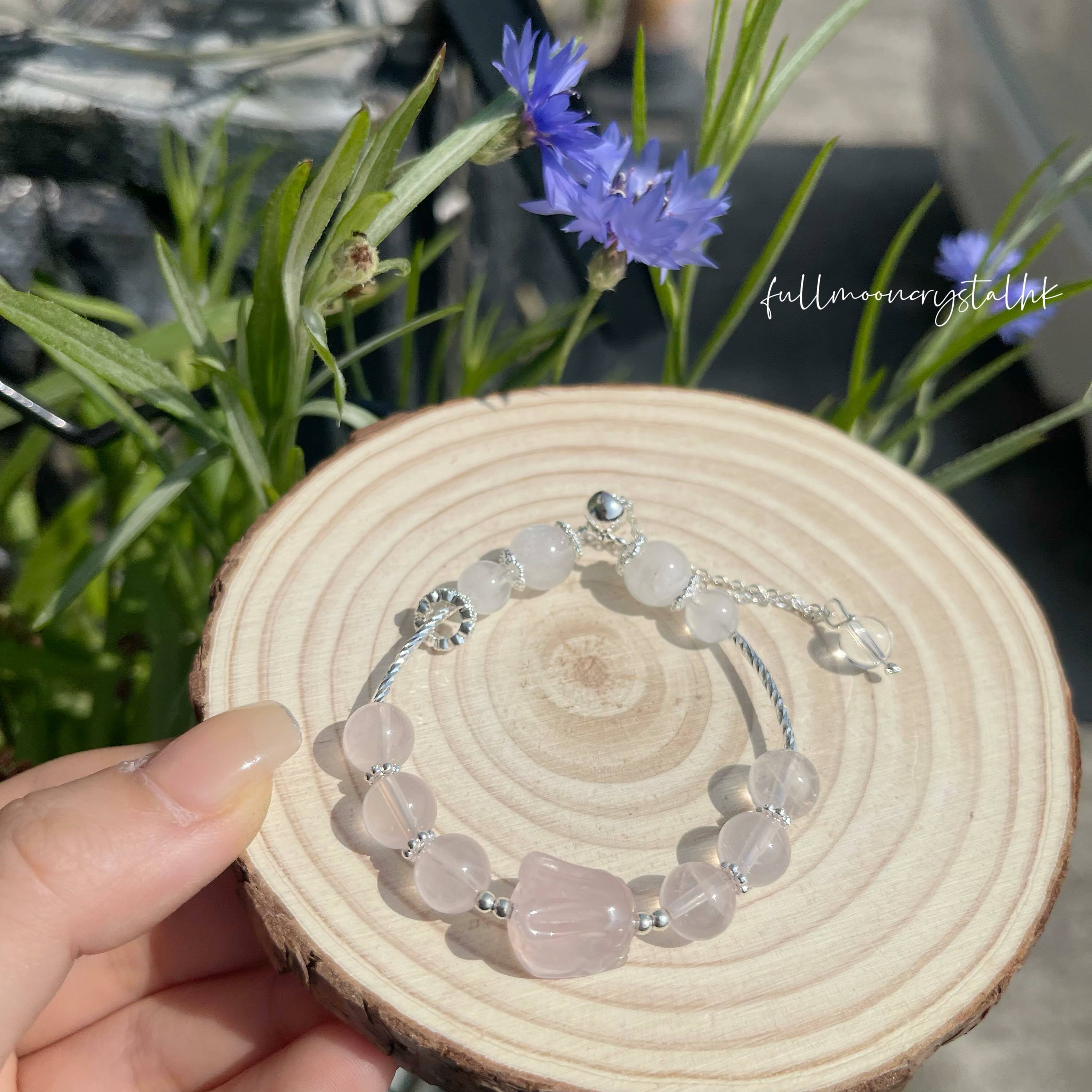 粉晶兔仔&白兔毛手鏈