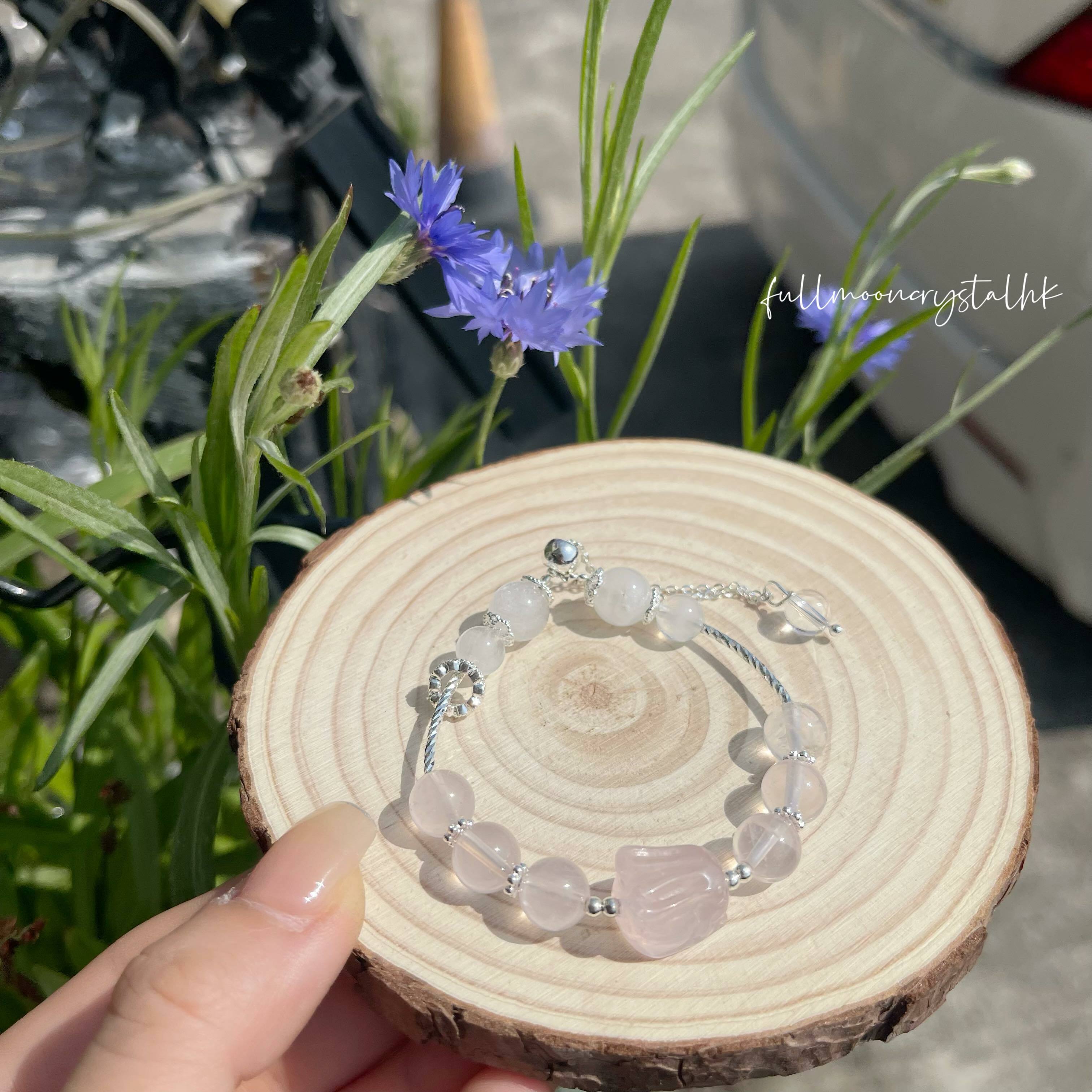 粉晶兔仔&白兔毛手鏈