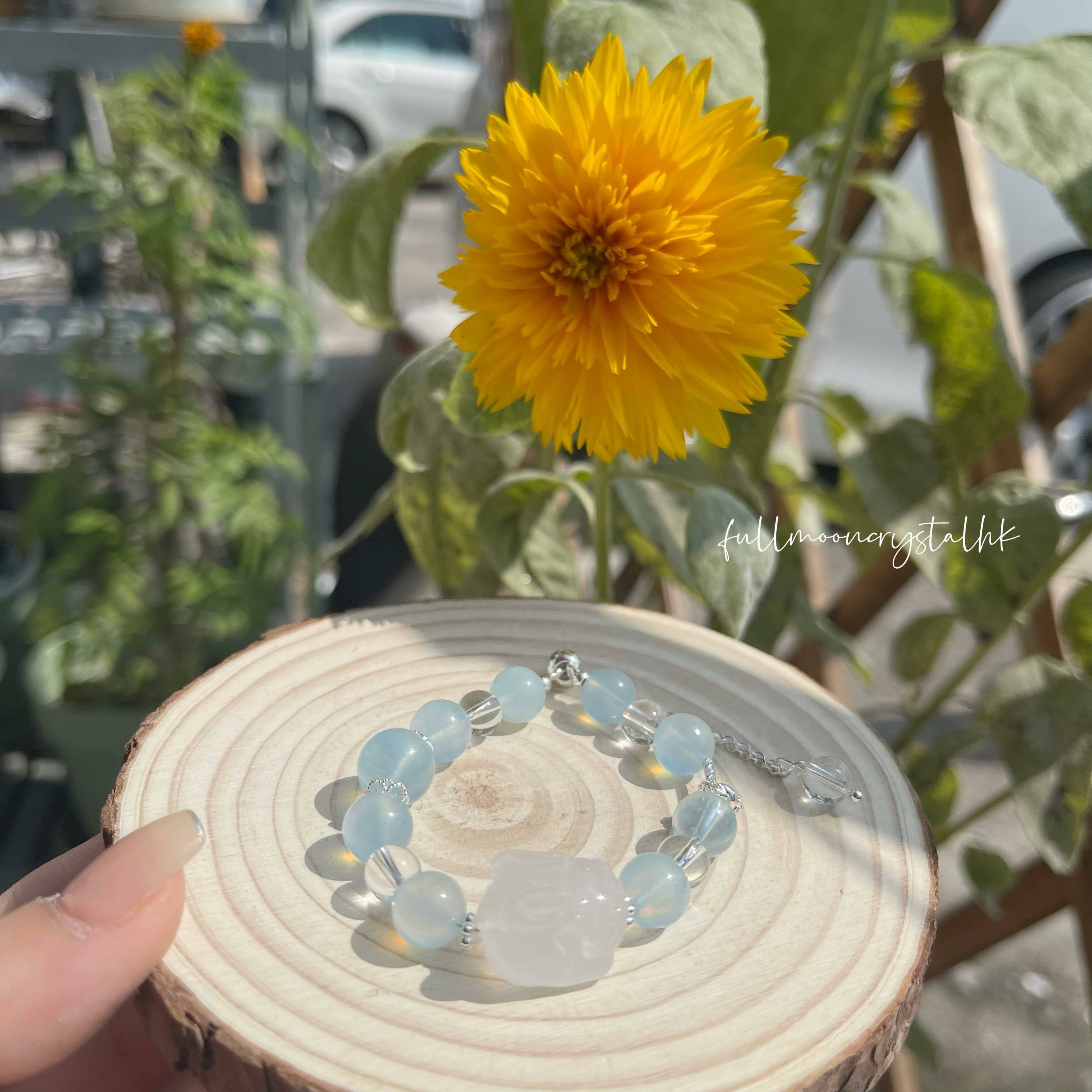 白水晶兔仔&海藍寶手鏈