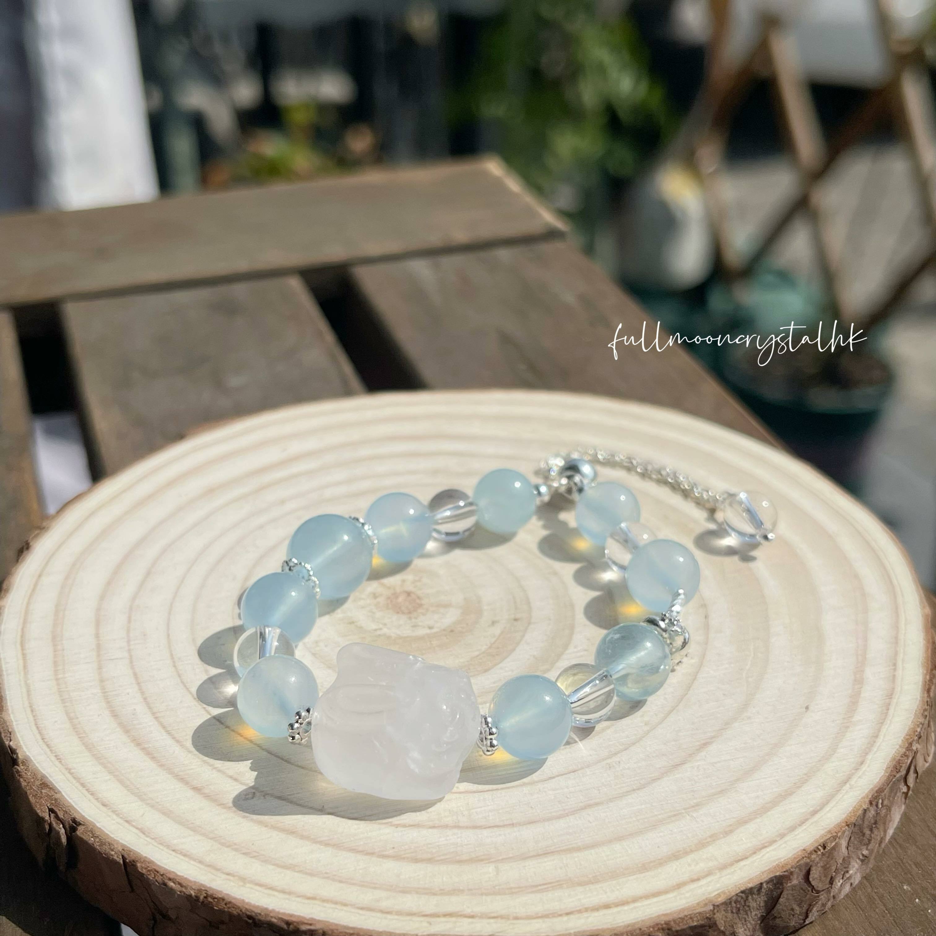 白水晶兔仔&海藍寶手鏈