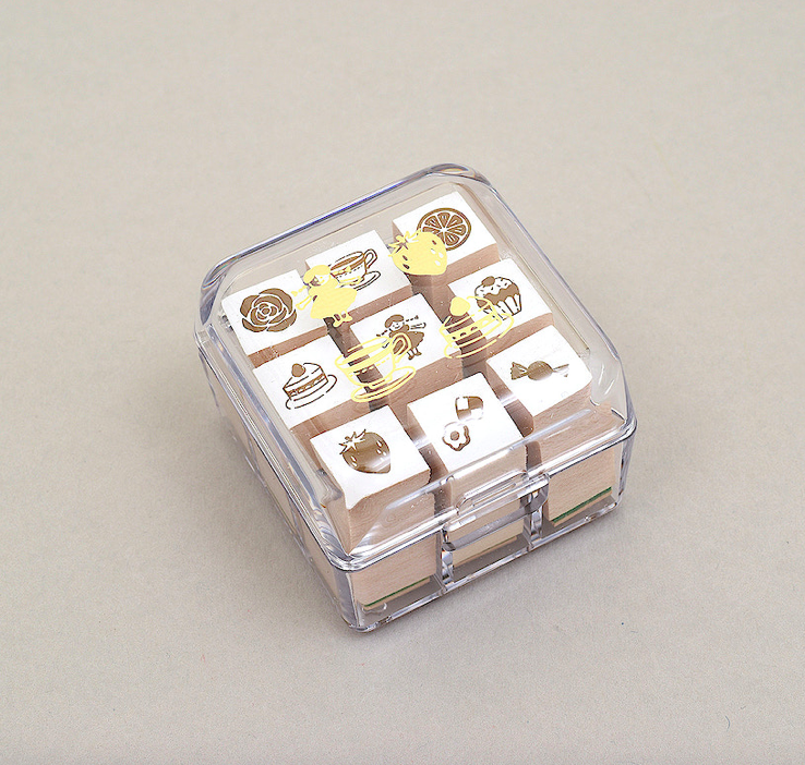 下午茶與甜點 手帳專用 9入迷你印章(附盒)｜日本Beverly