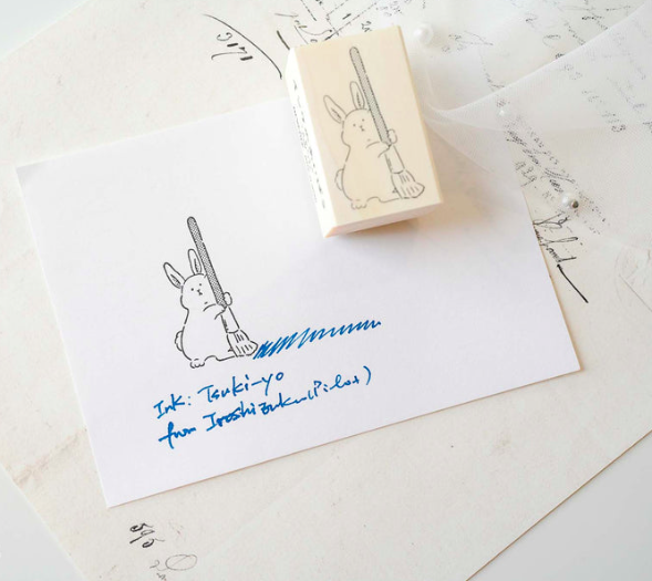 兔子和毛筆 墨水好朋友系列 木製印章｜日本Beverly