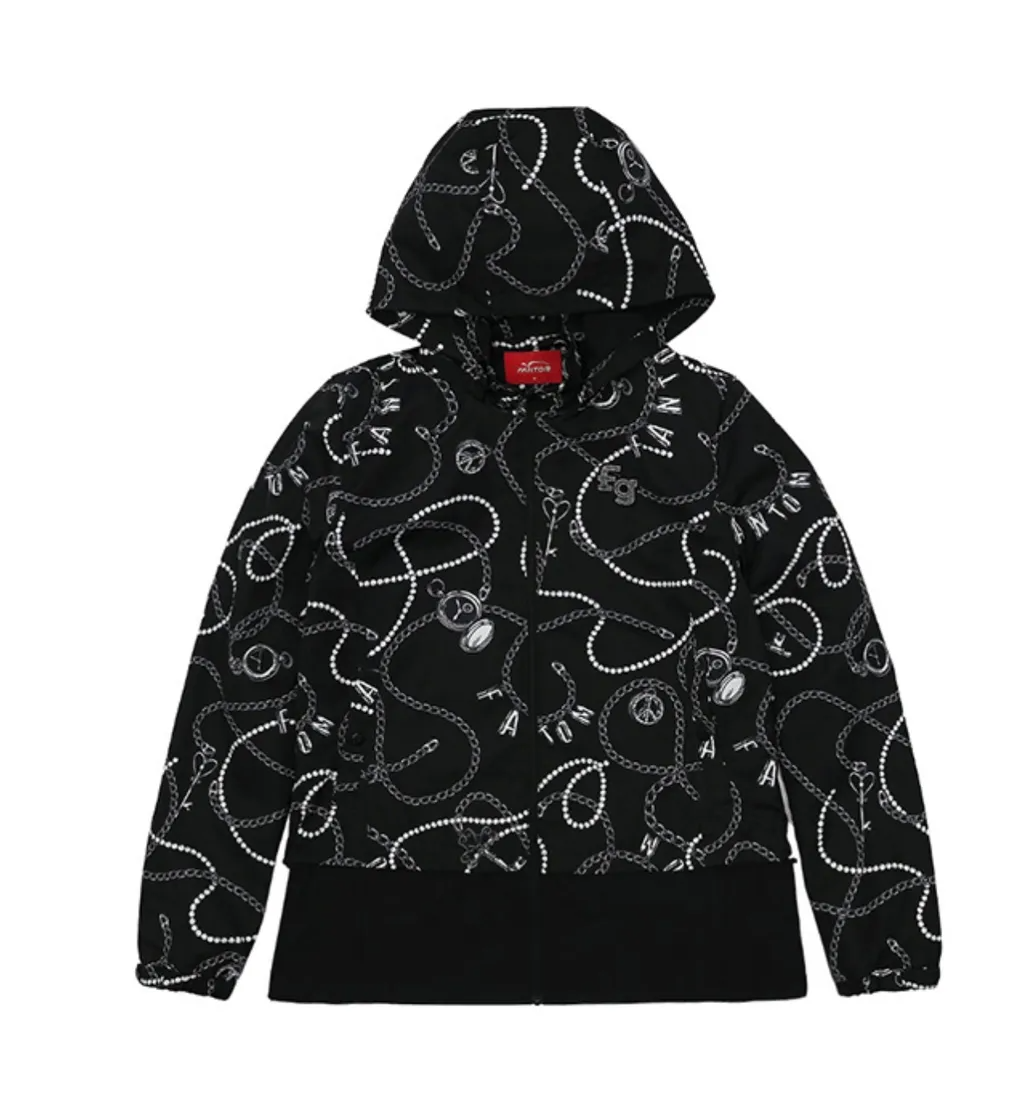 女【現貨】5折起/韓版高爾夫球衣/韓風 Fantom高爾夫品牌/正韓春秋款女條圖案袖孔綁帶連帽外套/ 防風帽T夾克/ 韓國熱銷款 2.7折起（#MW111148)