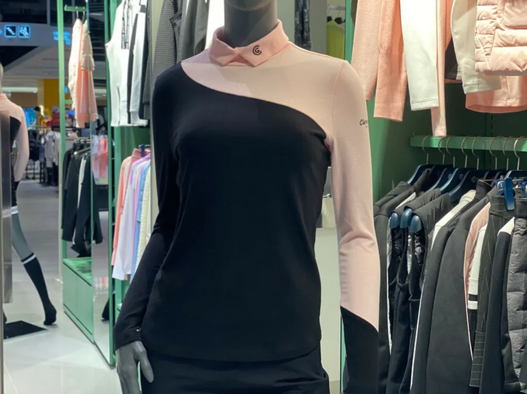 【現貨】女士 韓版高爾夫服裝 Cleveland 克里夫蘭品牌 韓版人造絲凸起線條彩色開叉領長袖T卹/網紅熱銷款式 #MW111177  #MW111178