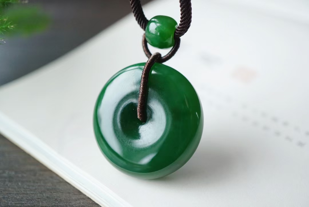 和田玉7號礦老料老綠平安扣掛件 (33mm直徑), 天然和田玉軟玉