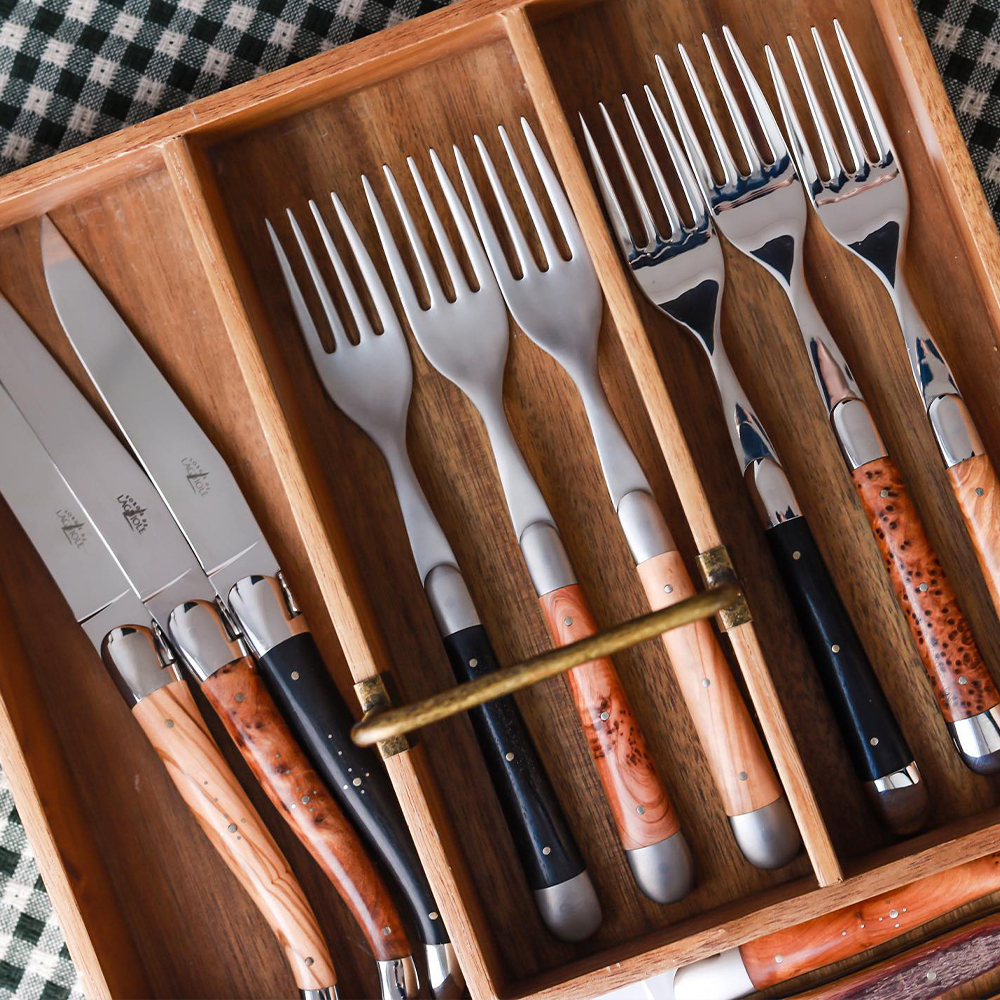 FORGE DE LAGUIOLE | 黑檀木握柄6件餐具禮盒組 (亮/霧面)