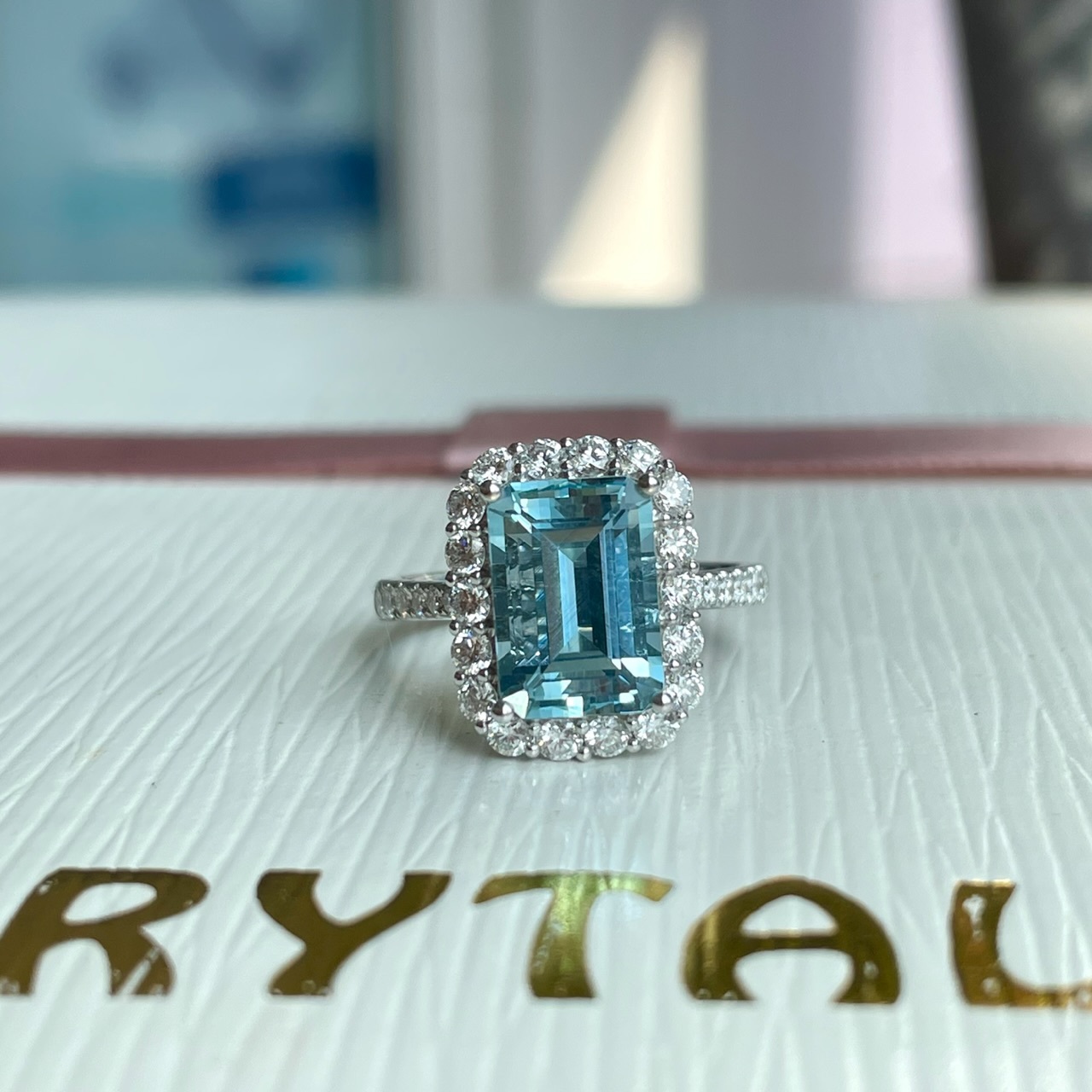 18K金海藍寶鑽石戒指/吊墜-兩用款（帶GUILD證書）