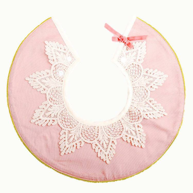 Y07PK_SS23🌸粉色刺繡蕾絲口水肩(pre-order)