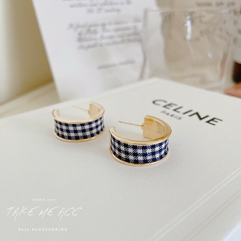 格紋圈圈｜純銀針耳環