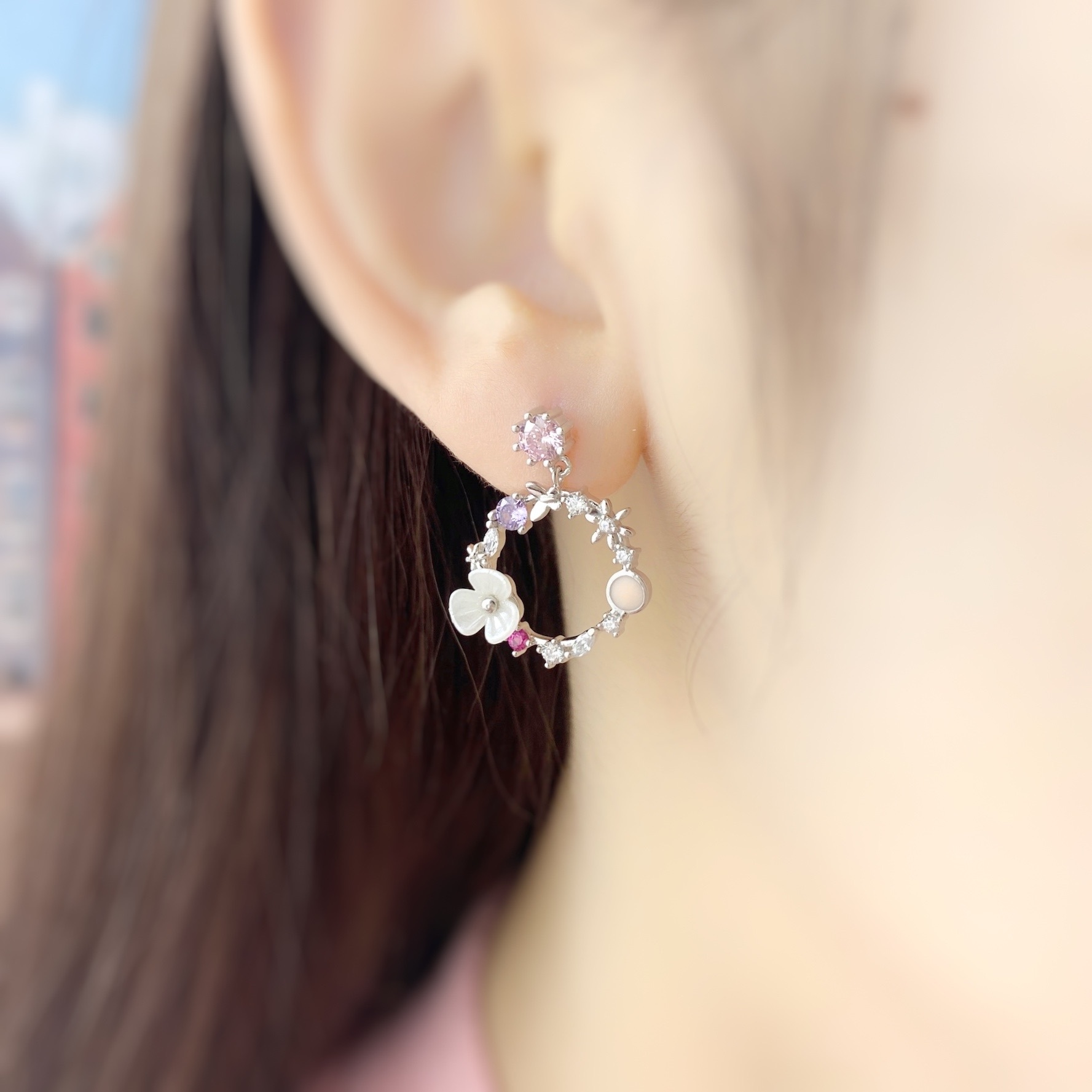 | 999足銀・白金・ 玫瑰金 | 繚繞花環耳環 (銀/玫瑰金) | EA0629 |