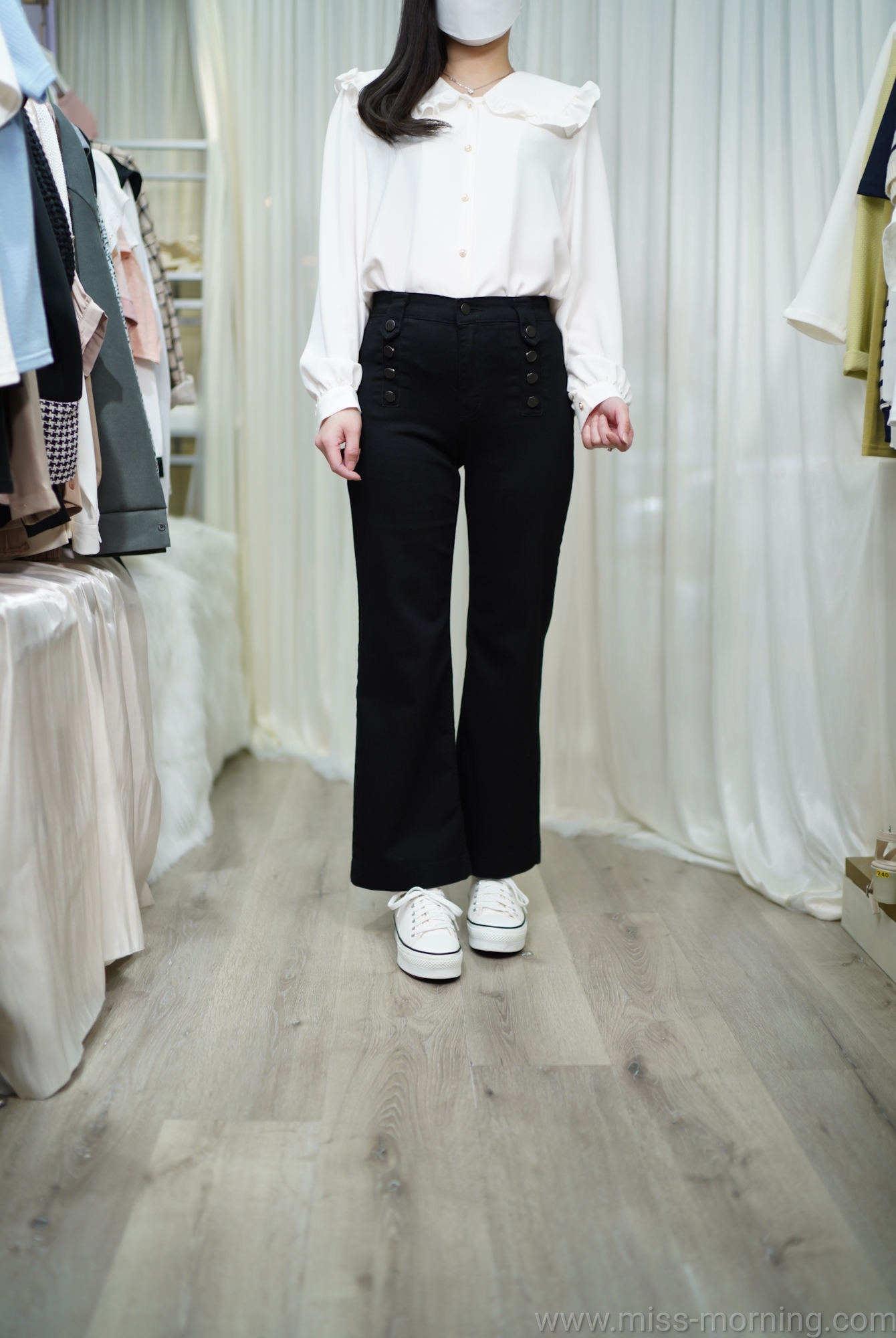 型格8扣顯瘦彈薄高質黑牛褲(33493)