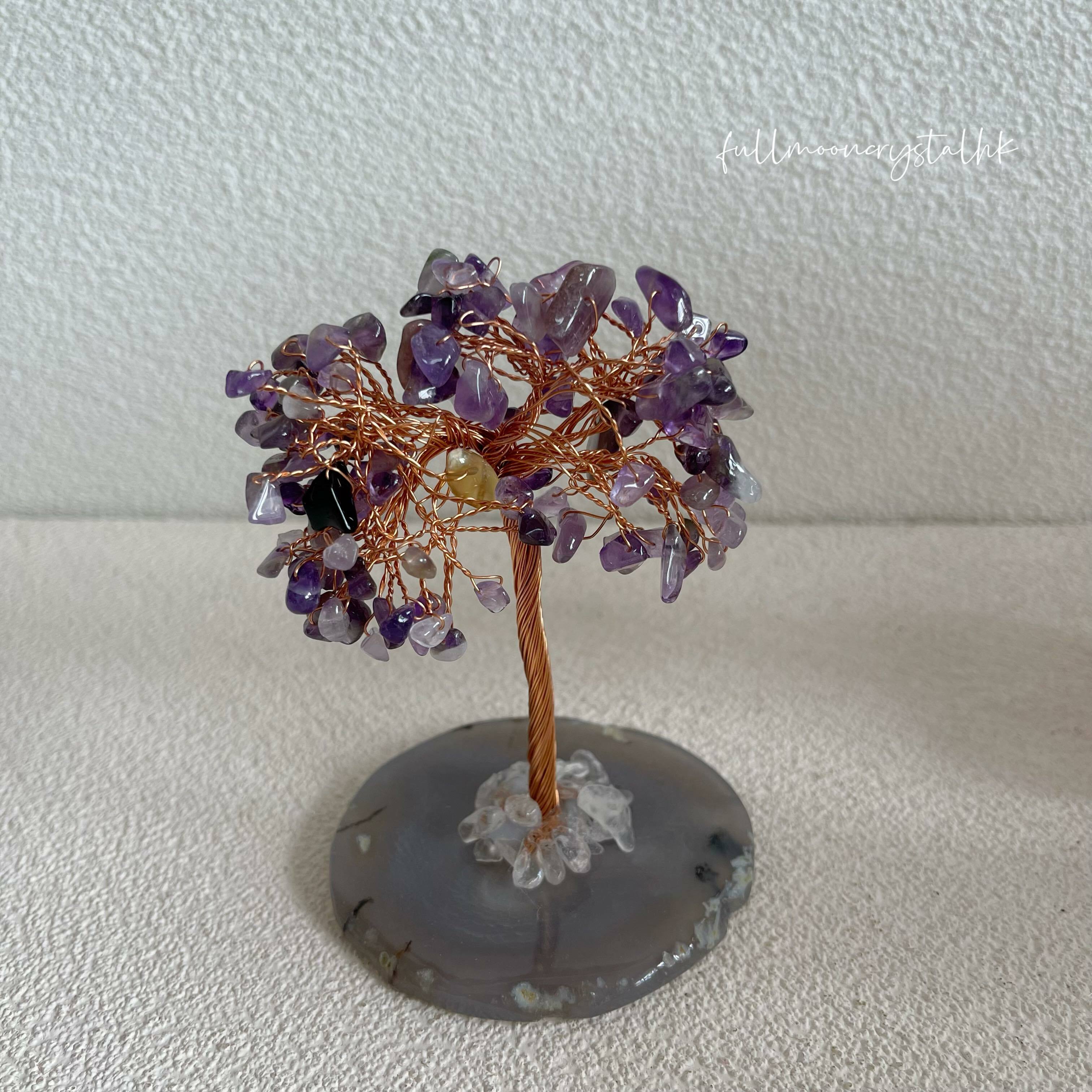 紫水晶水晶樹(瑪瑙片底)