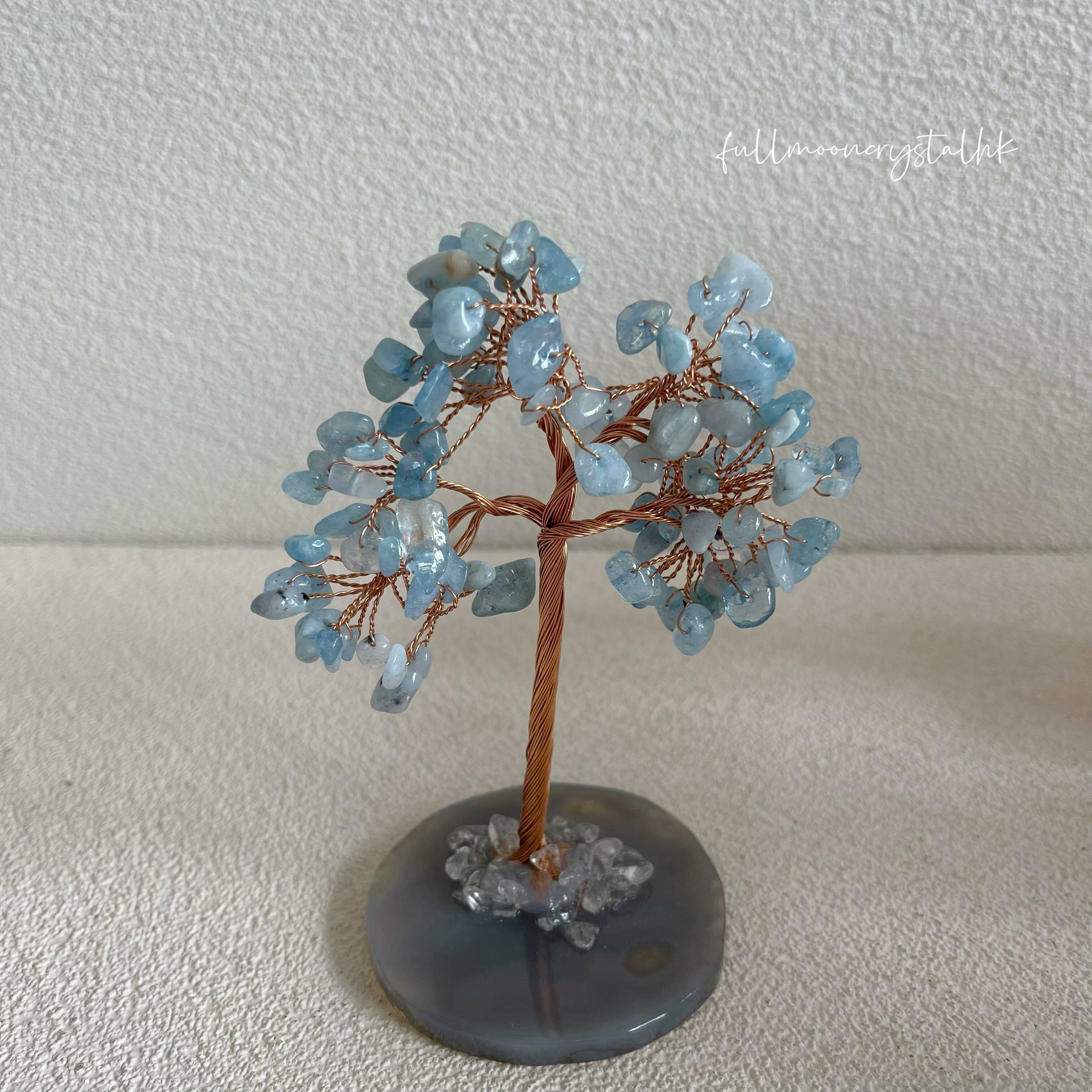 海藍寶水晶樹(瑪瑙片底)