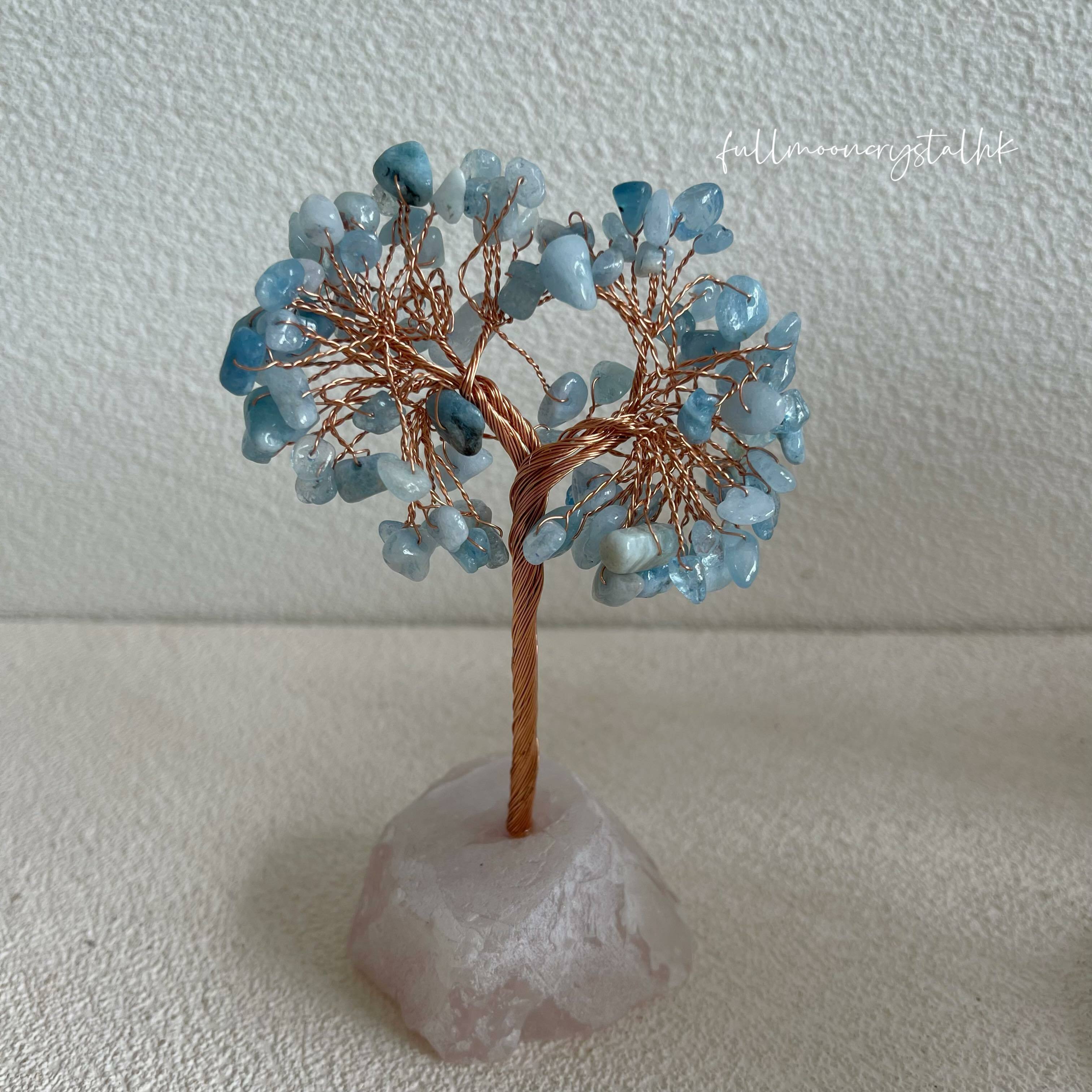 海藍寶水晶樹(粉晶原石底)