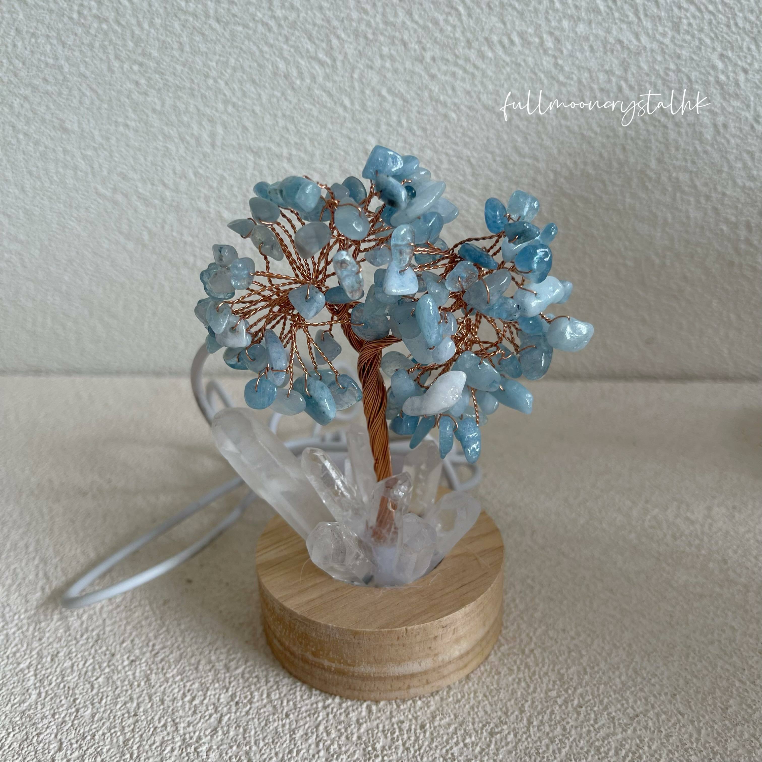 海藍寶水晶樹(USB發光晶簇底)