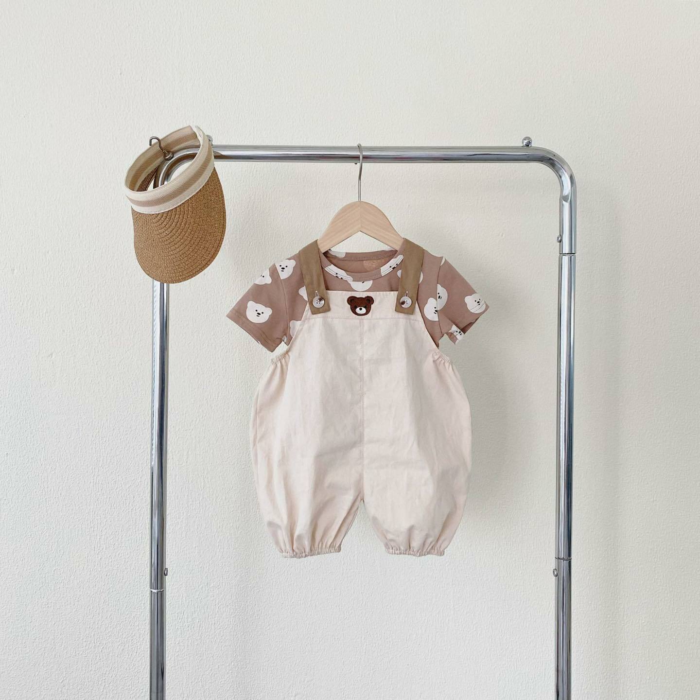 N28BN_SS23🐻淺啡色cutie bear tee 連杏色吊帶褲套裝