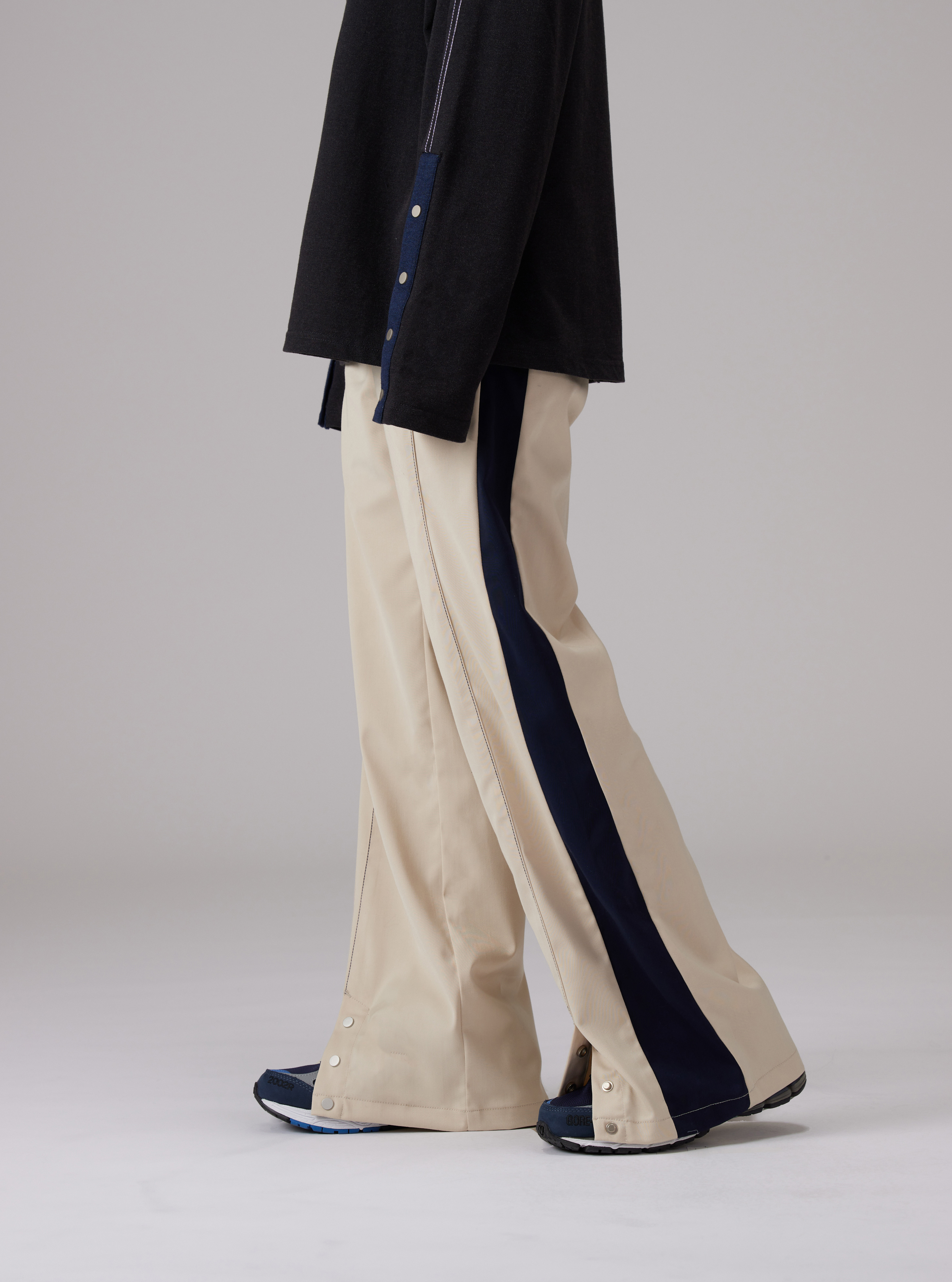 Contrast-panel Wide-leg Trousers | Beige