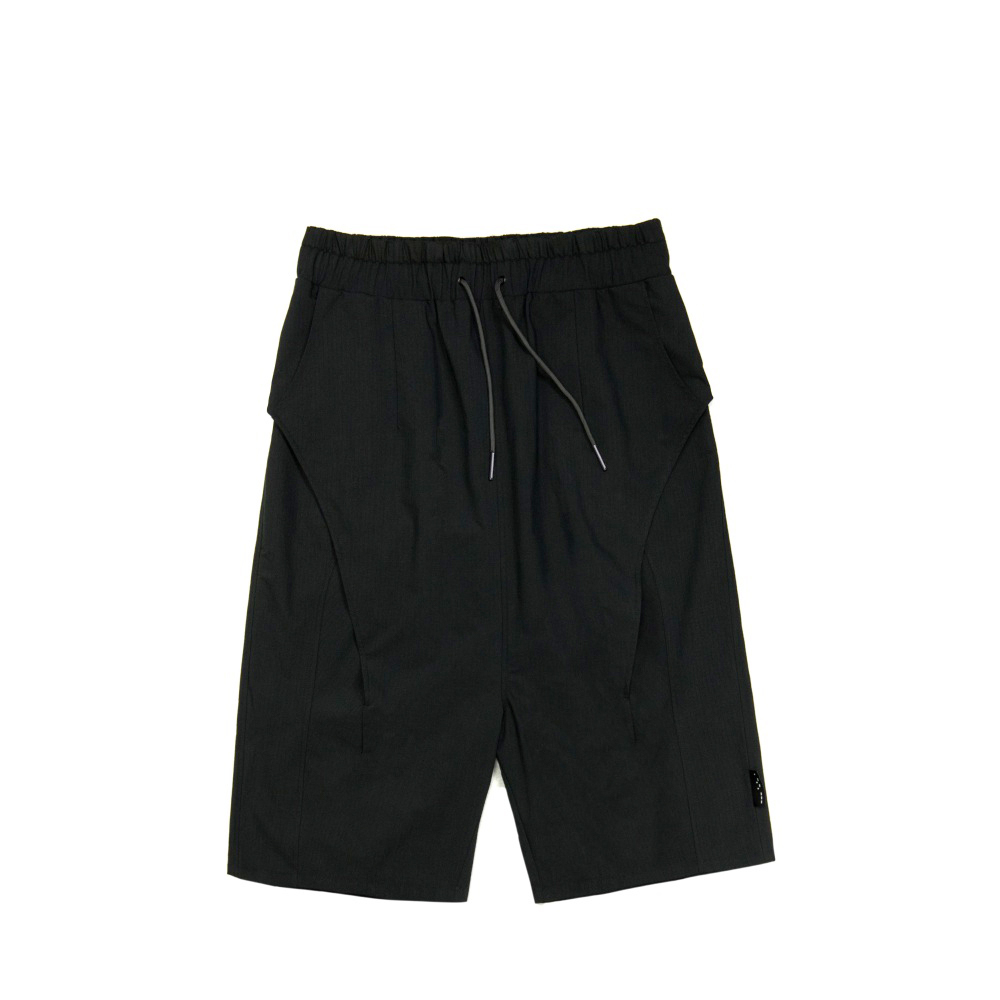 活片剪接七分褲-黑