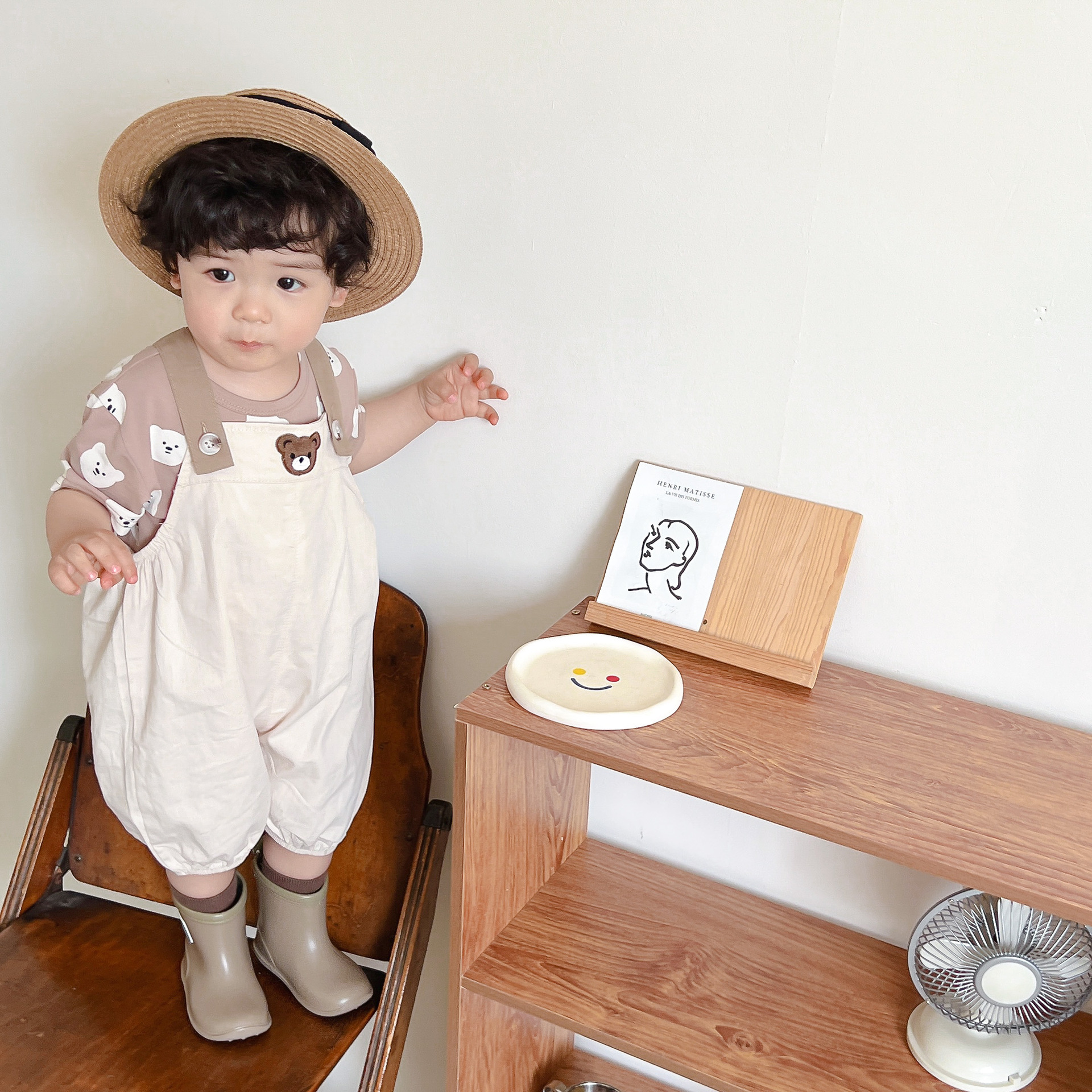 N28BN_SS23🐻淺啡色cutie bear tee 連杏色吊帶褲套裝